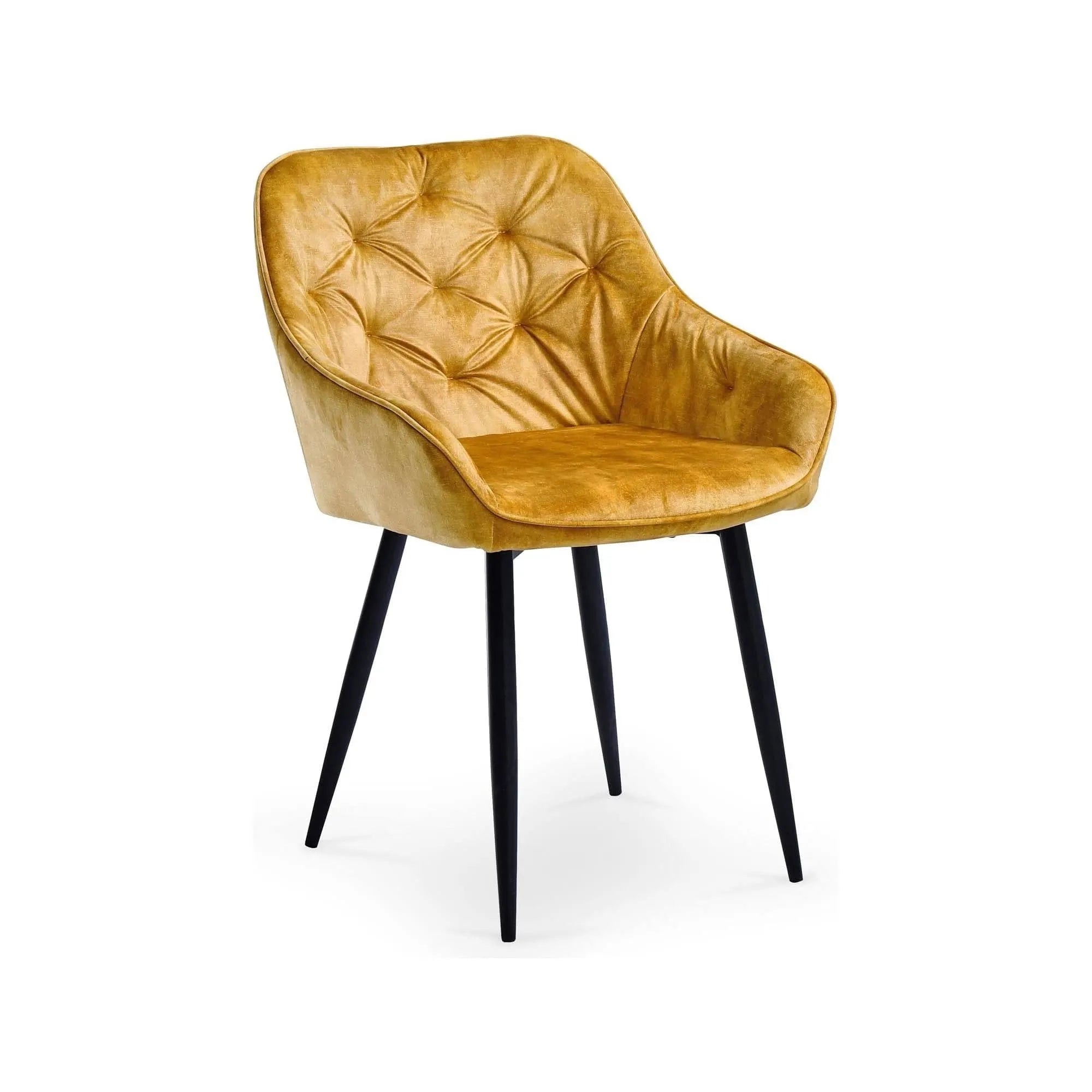 Scaun tapitat K418, galben mustar/negru, stofa clasica/metal, 56x65x81 cm