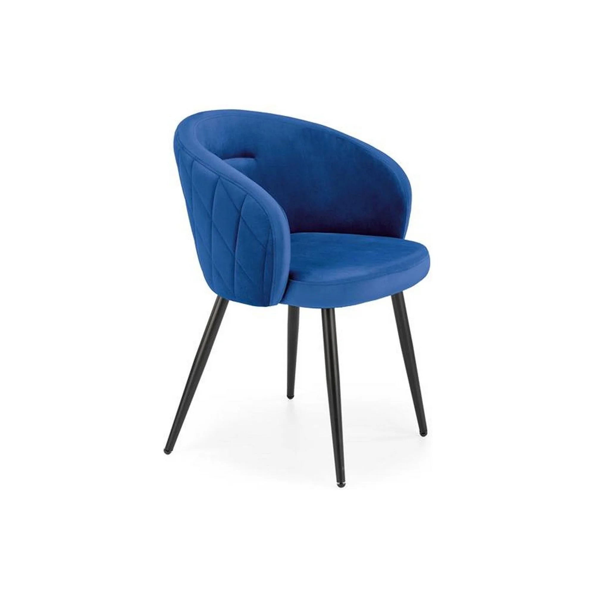 Scaun tapitat K430, albastru/negru, stofa catifelata/metal, 51x54x77 cm