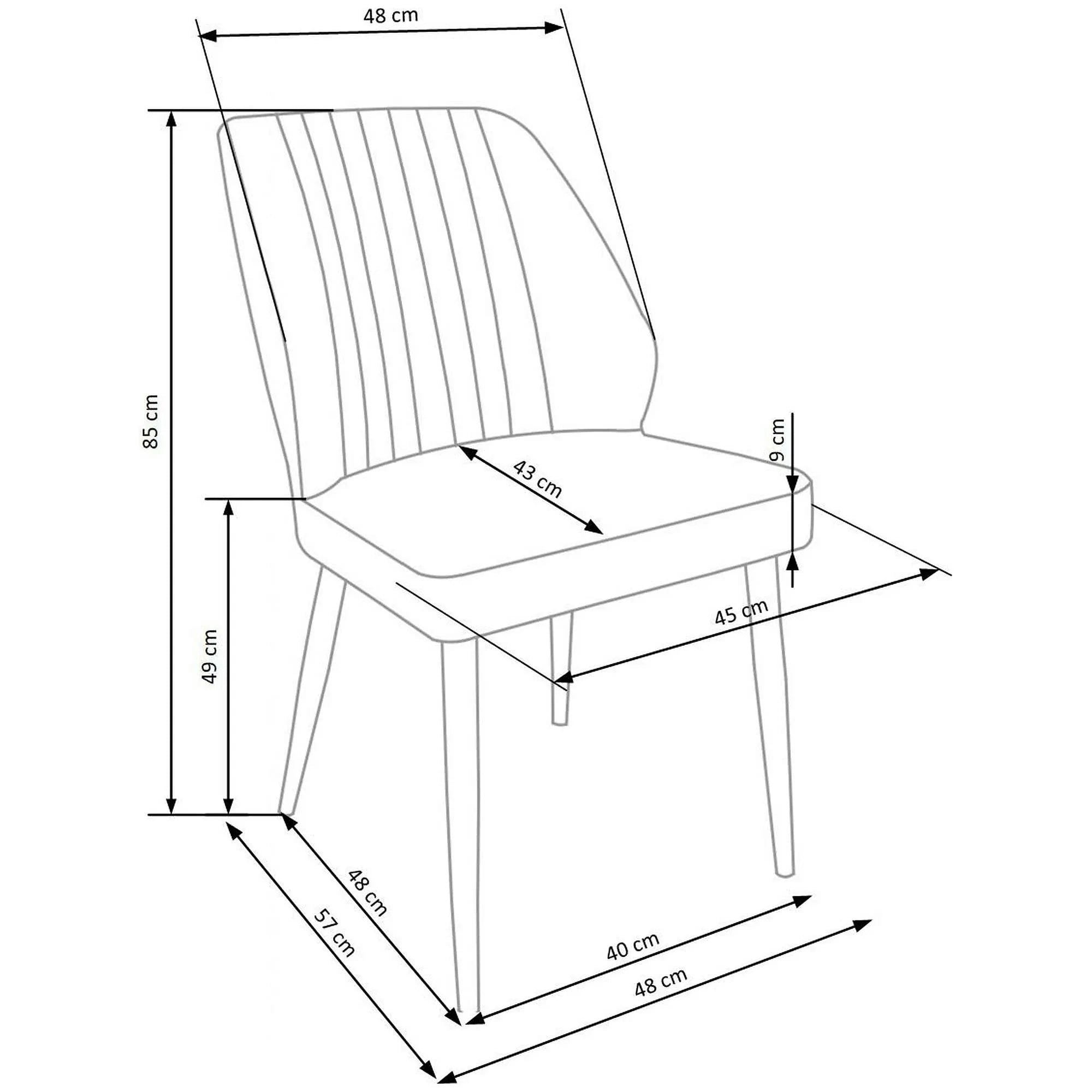 Scaun tapitat K432, albastru, stofa catifelata, 48x57x85 cm