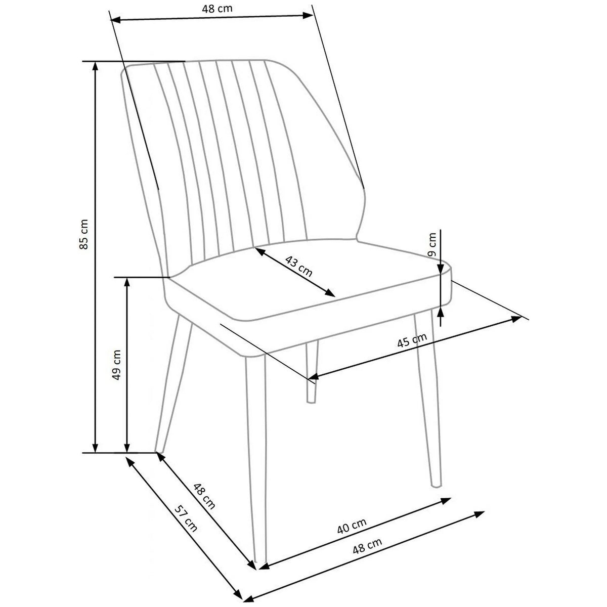 Scaun tapitat K432, albastru, stofa catifelata, 48x57x85 cm