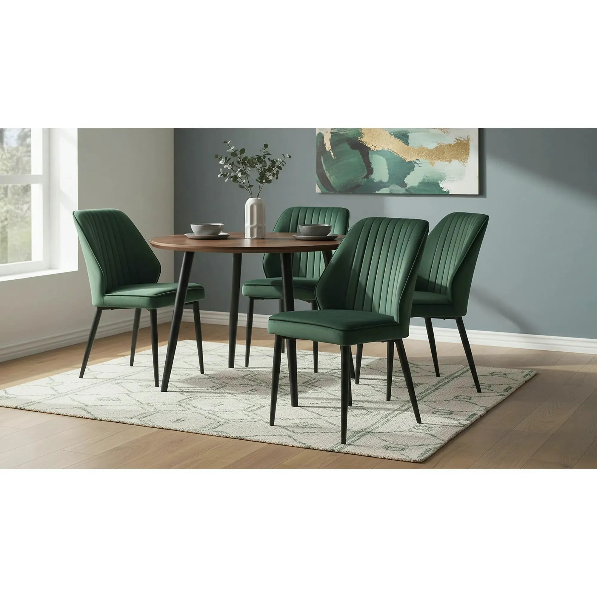 Scaun tapitat K432, verde inchis, stofa catifelata, 48x57x85 cm