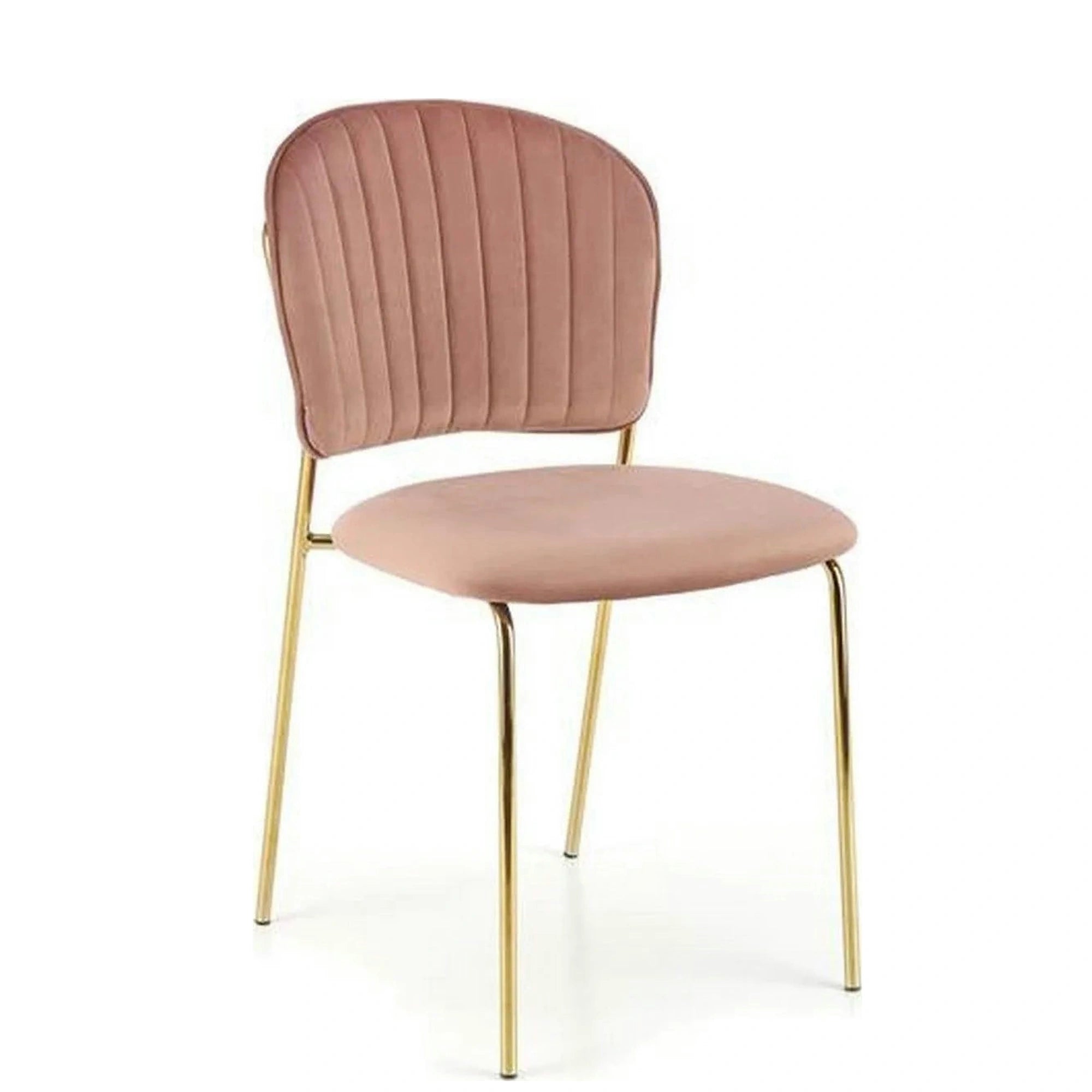 Scaun tapitat K499, roz/auriu, stofa catifelata, 47x56x85 cm