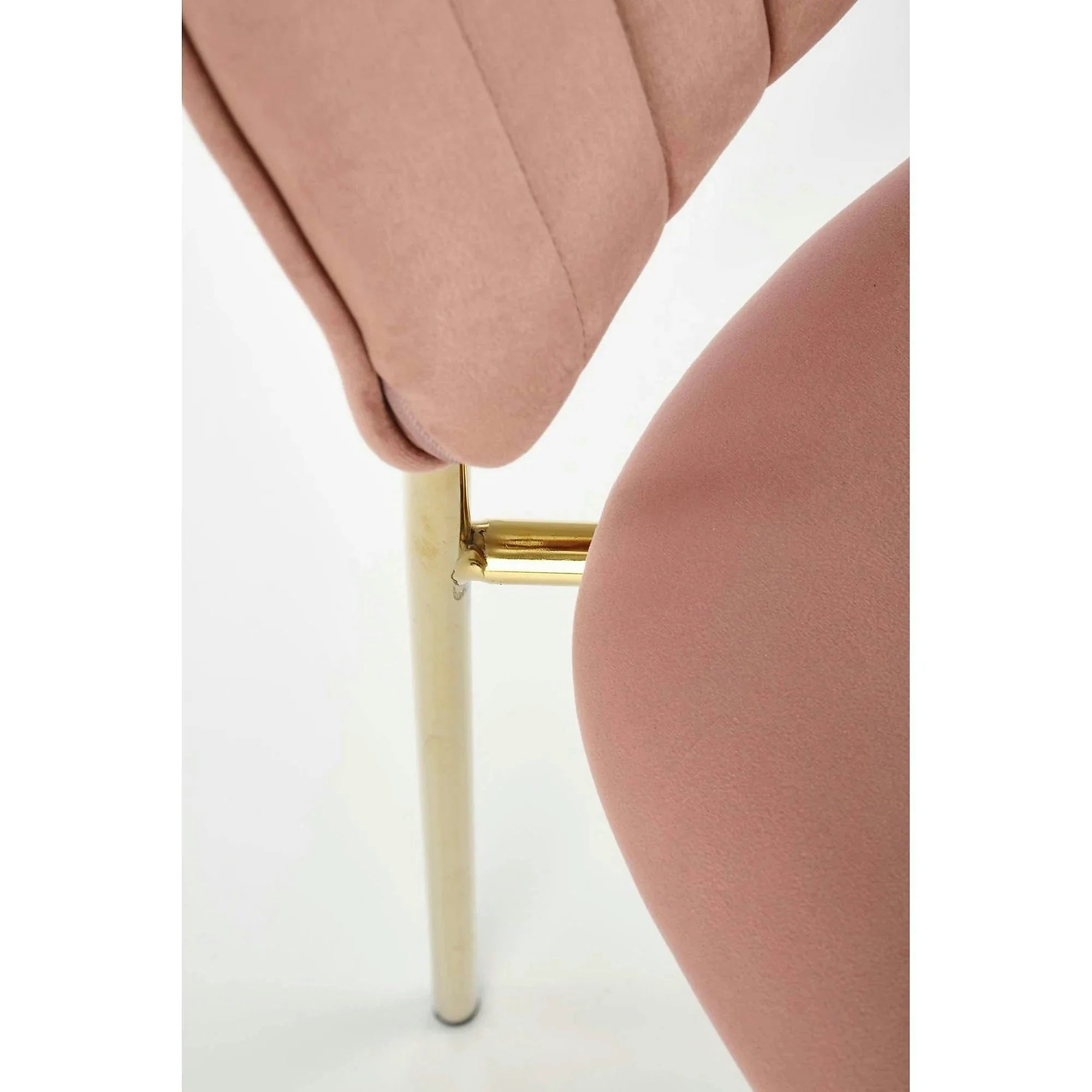 Scaun tapitat K499, roz/auriu, stofa catifelata, 47x56x85 cm