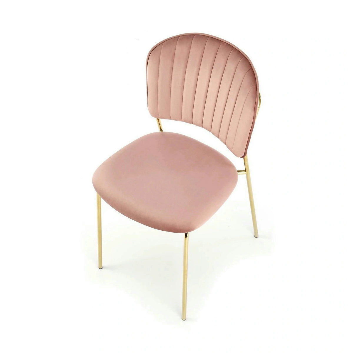 Scaun tapitat K499, roz/auriu, stofa catifelata, 47x56x85 cm