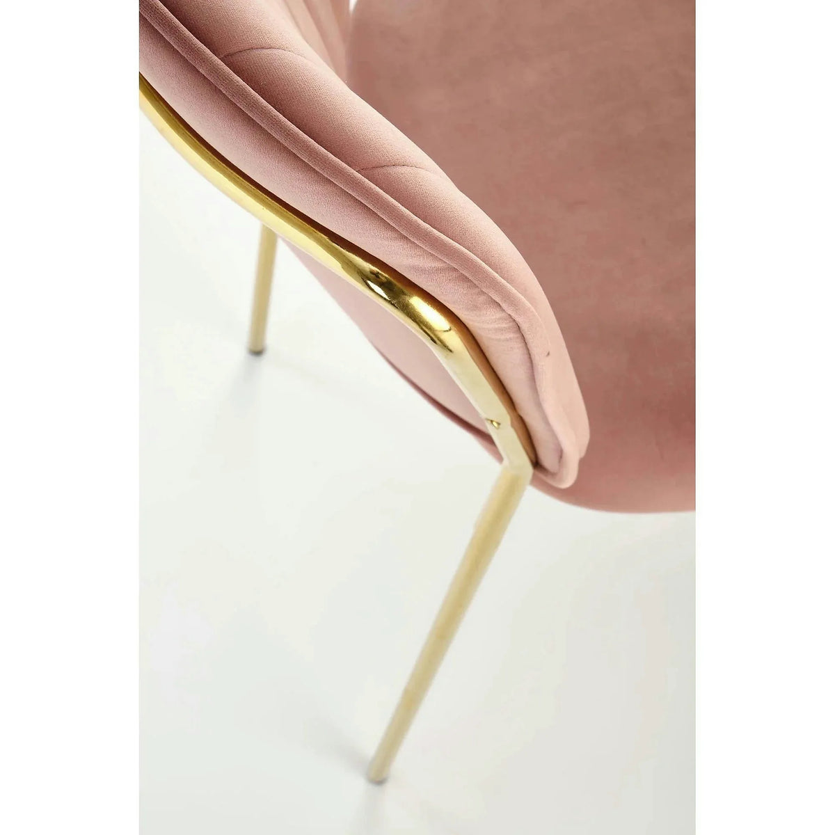 Scaun tapitat K499, roz/auriu, stofa catifelata, 47x56x85 cm