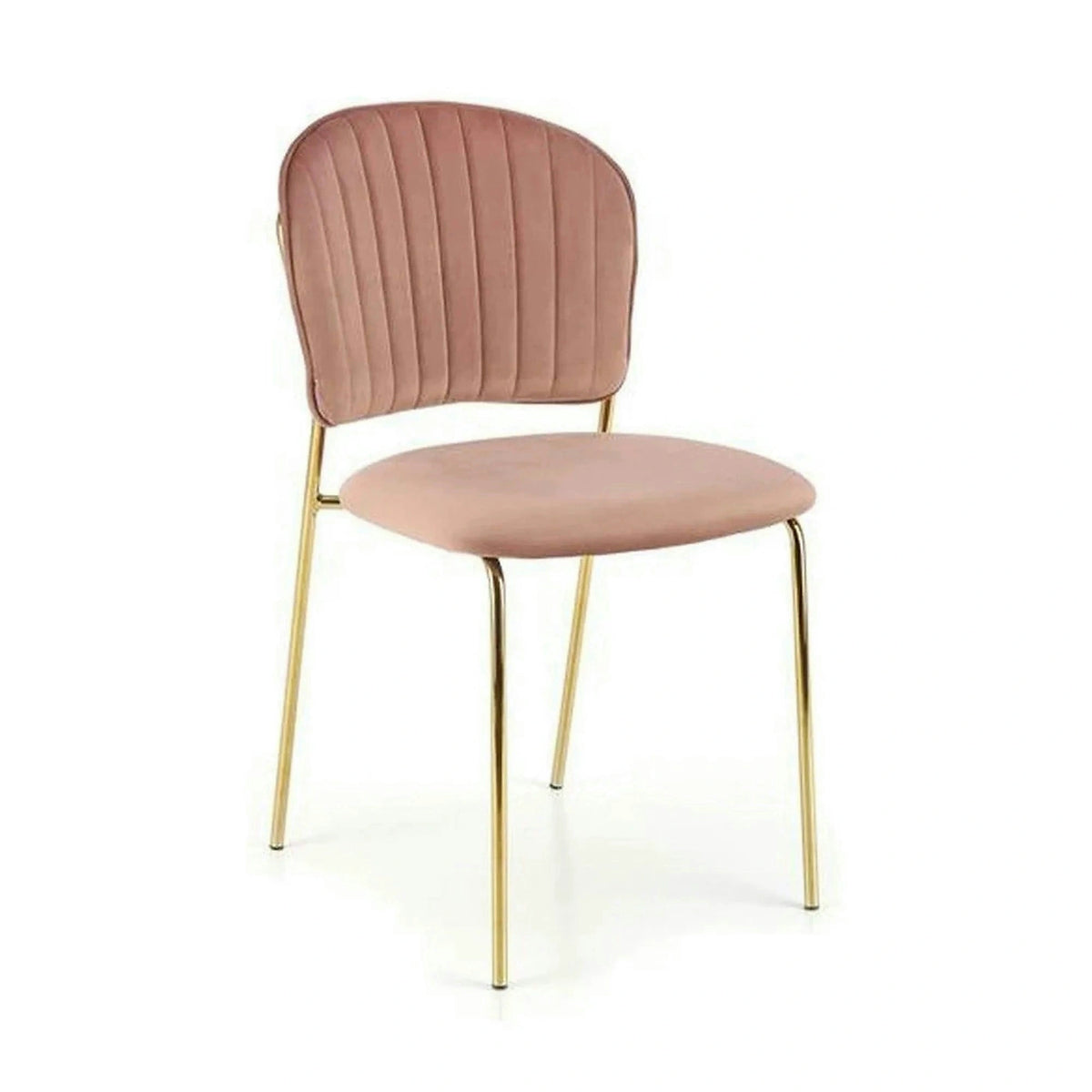 Scaun tapitat K499, roz/auriu, stofa catifelata, 47x56x85 cm