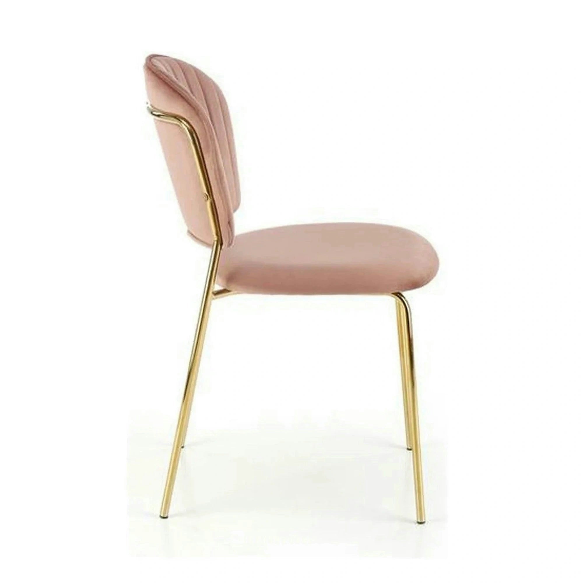 Scaun tapitat K499, roz/auriu, stofa catifelata, 47x56x85 cm