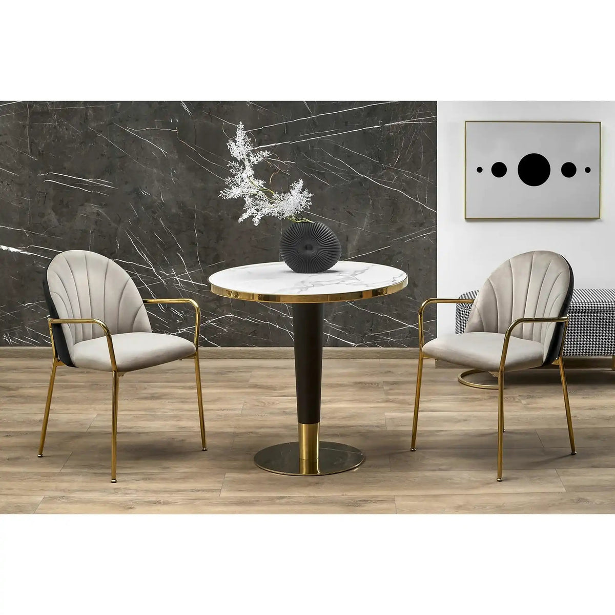 Scaun tapitat K500, bej/auriu, stofa catifelata, 53x57x80 cm