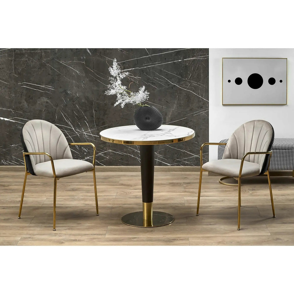 Scaun tapitat K500, bej/auriu, stofa catifelata, 53x57x80 cm
