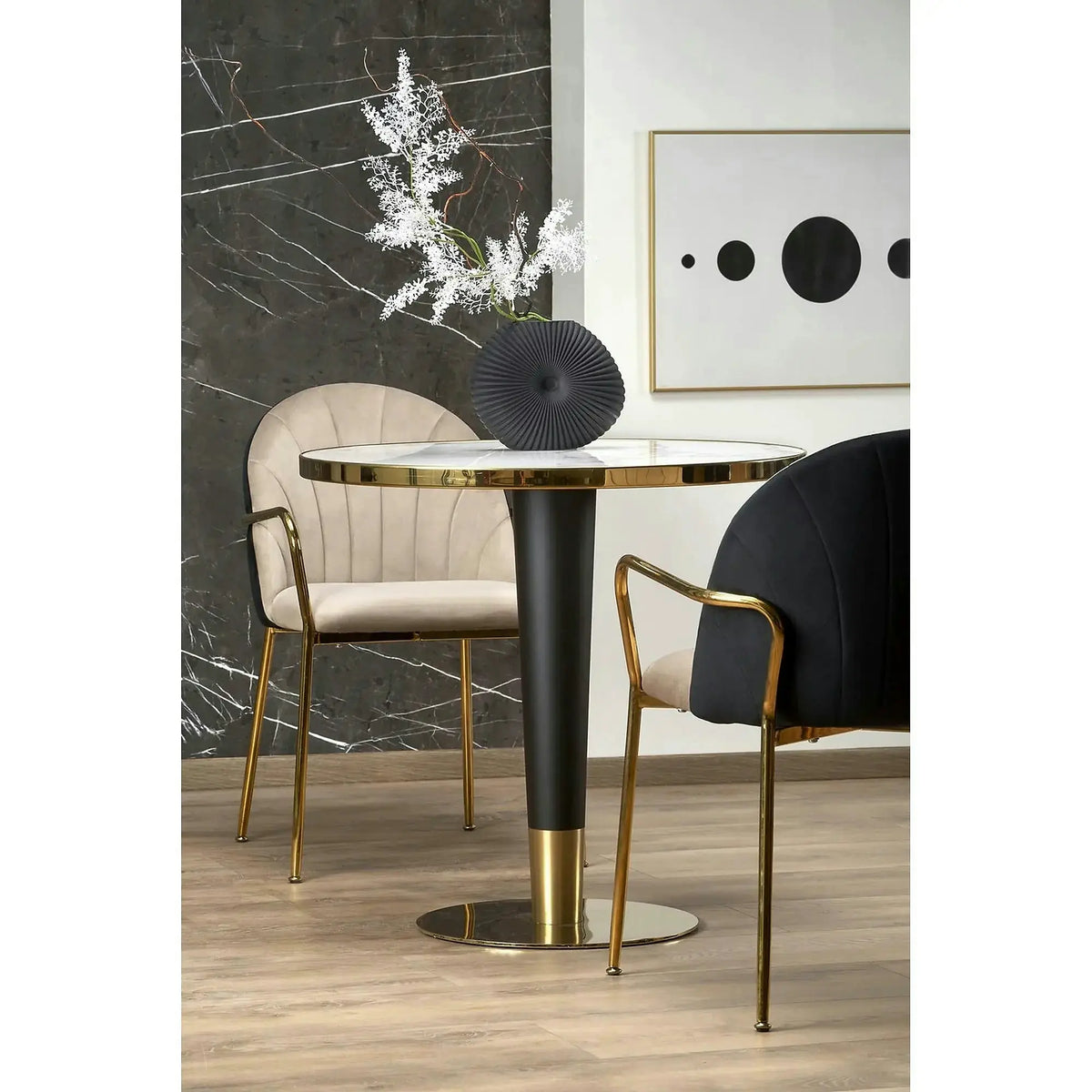Scaun tapitat K500, bej/auriu, stofa catifelata, 53x57x80 cm