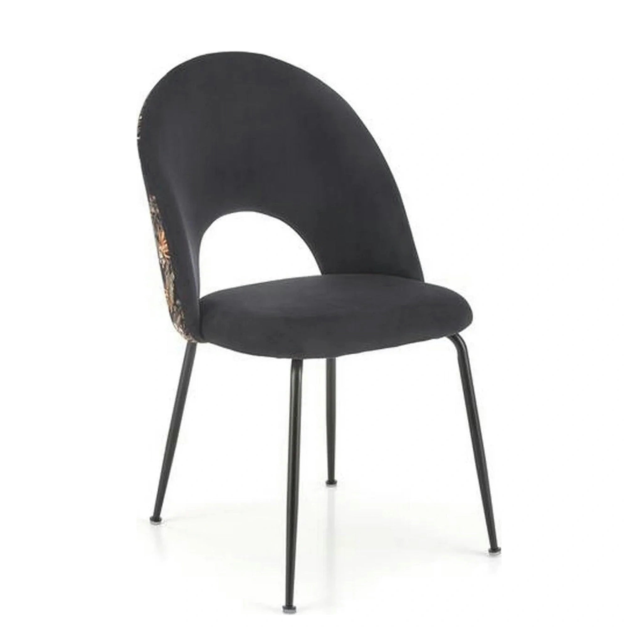 Scaun tapitat K505, negru, cu imprimeu floral, stofa catifelata, 51x55x86 cm