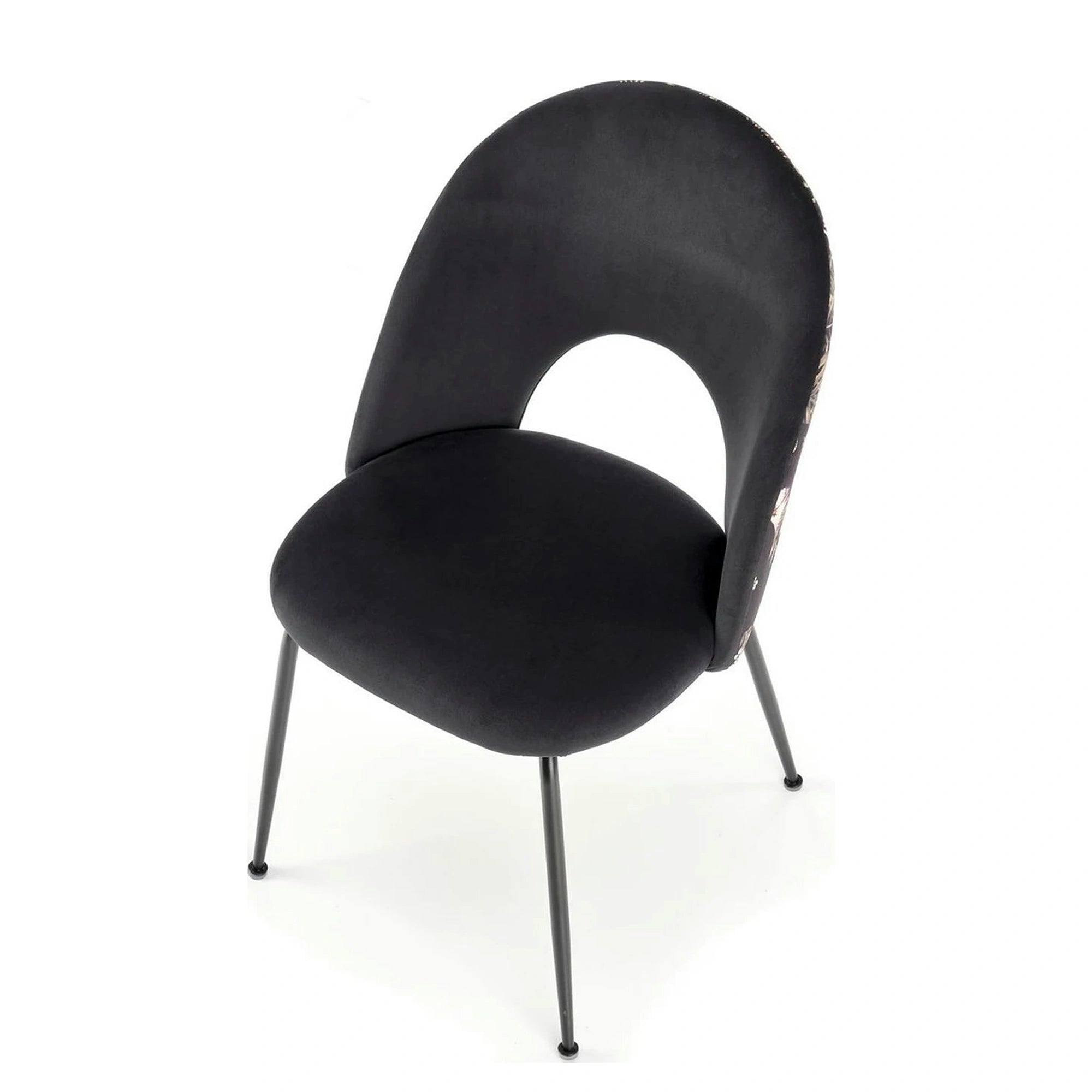Scaun tapitat K505, negru, cu imprimeu floral, stofa catifelata, 51x55x86 cm
