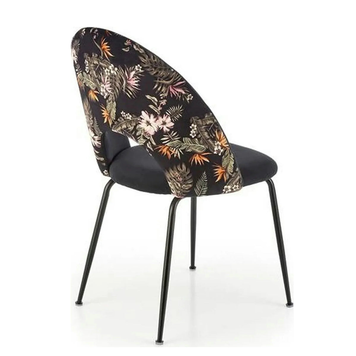 Scaun tapitat K505, negru, cu imprimeu floral, stofa catifelata, 51x55x86 cm