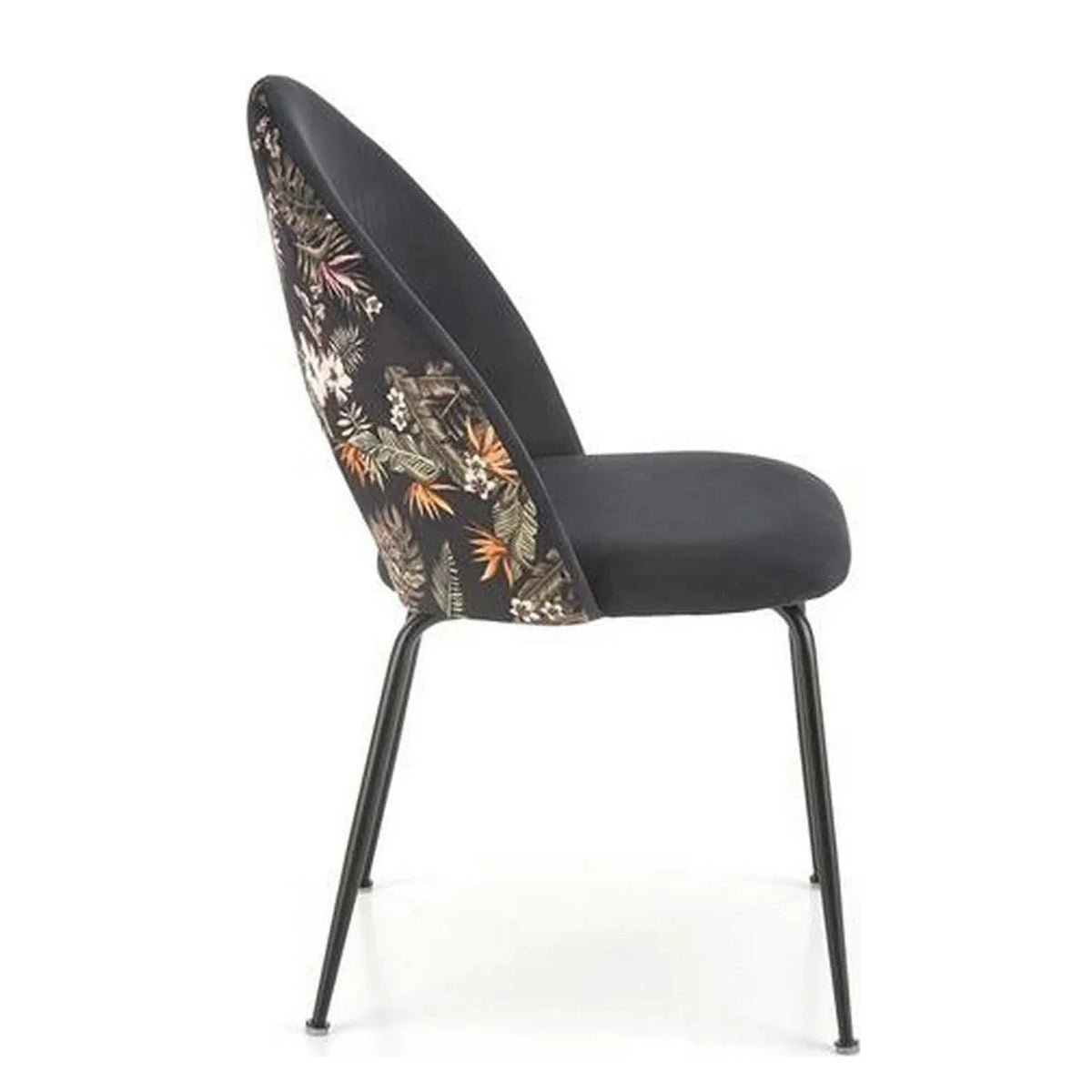 Scaun tapitat K505, negru, cu imprimeu floral, stofa catifelata, 51x55x86 cm