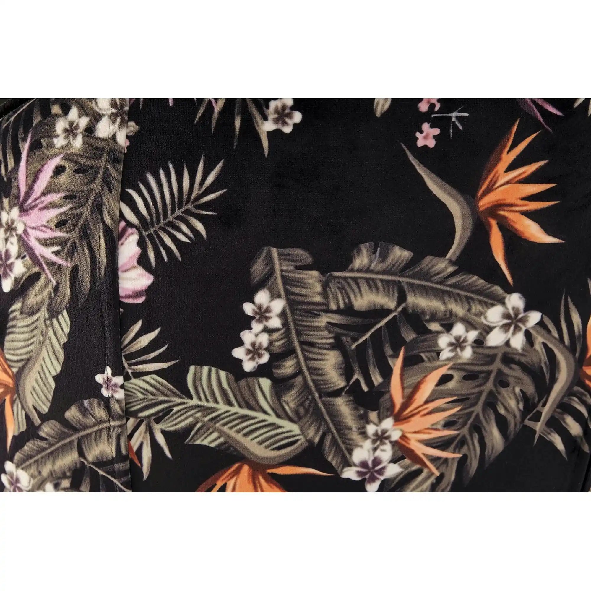 Scaun tapitat K506, negru, cu imprimeu floral, stofa catifelata, 55x60x82 cm