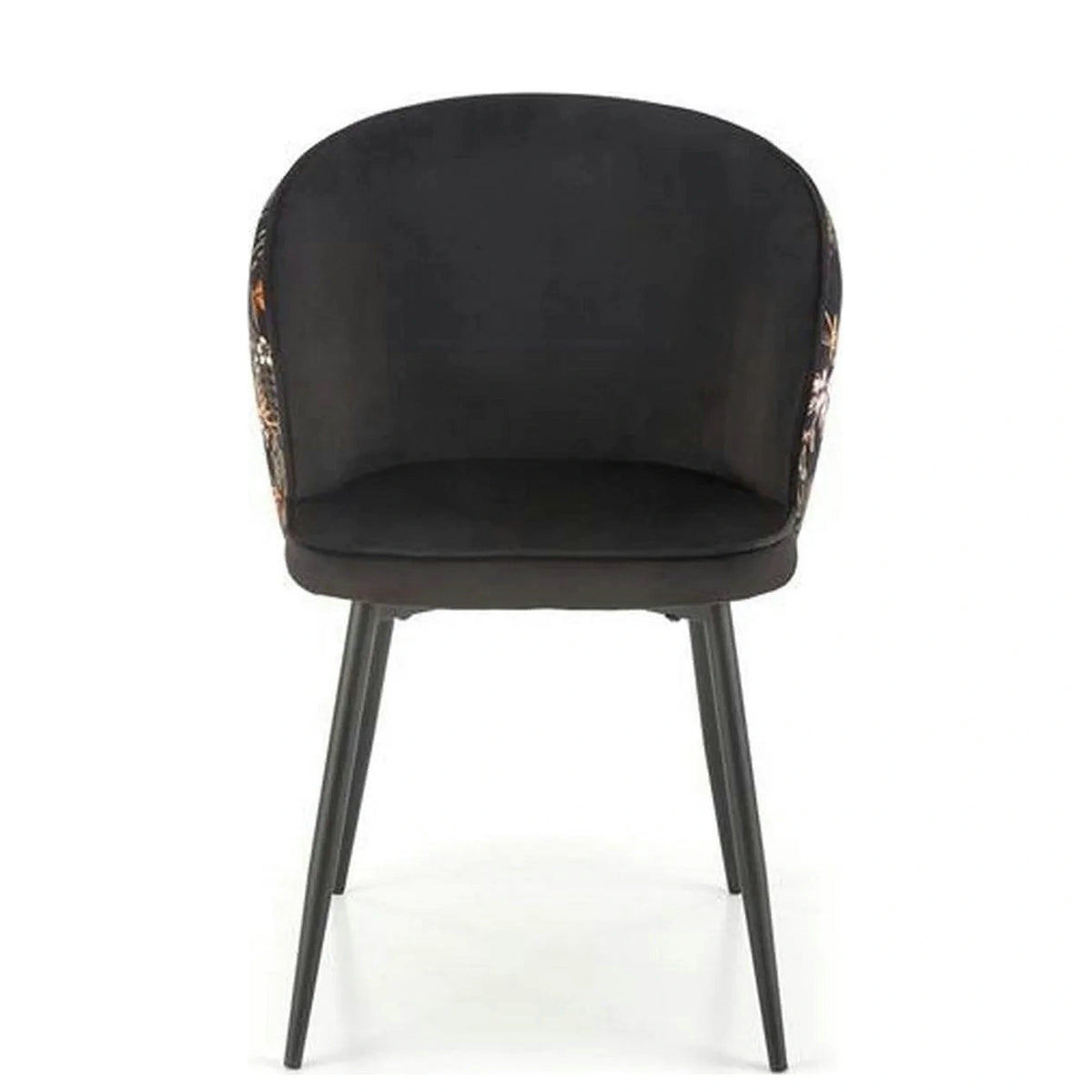 Scaun tapitat K506, negru, cu imprimeu floral, stofa catifelata, 55x60x82 cm