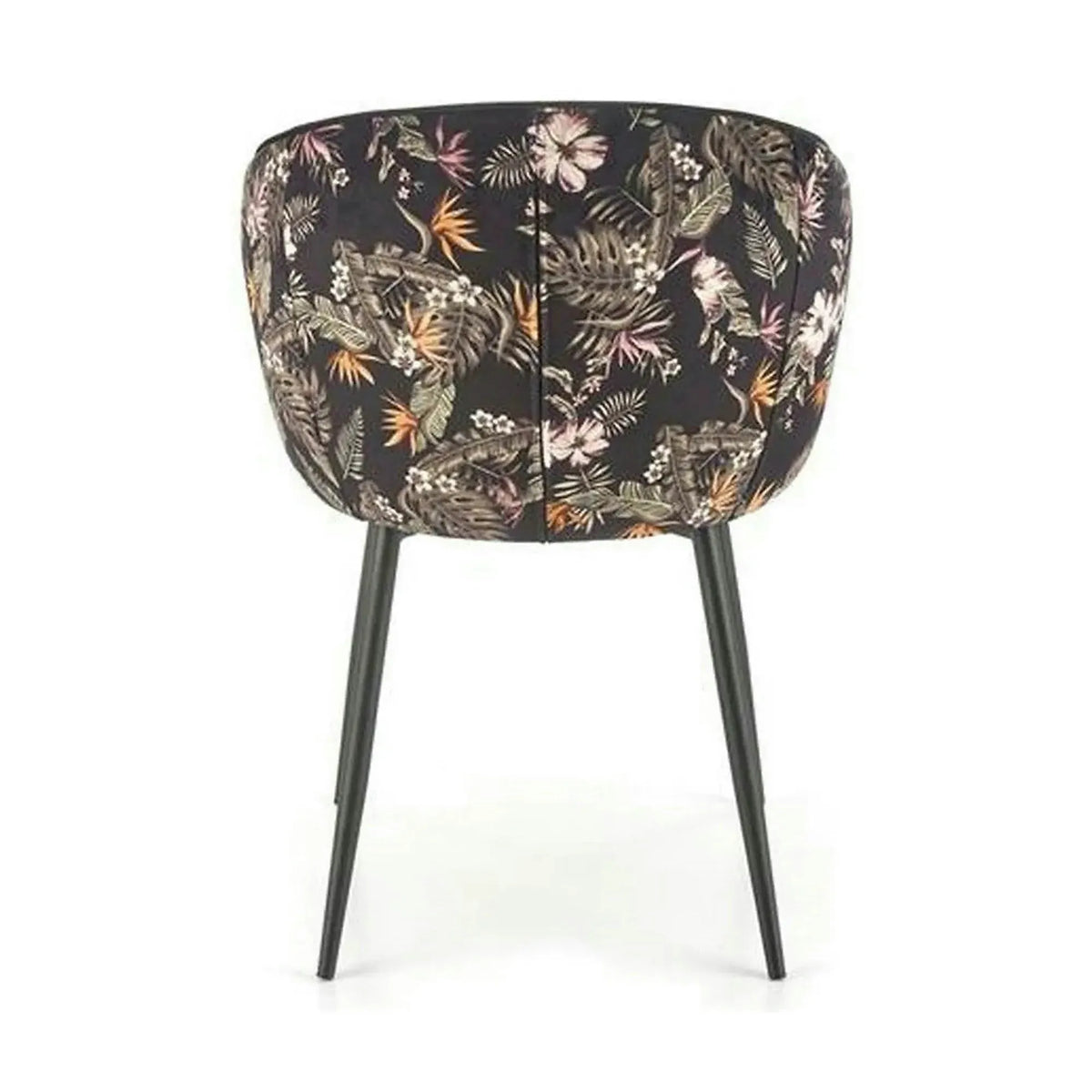 Scaun tapitat K506, negru, cu imprimeu floral, stofa catifelata, 55x60x82 cm