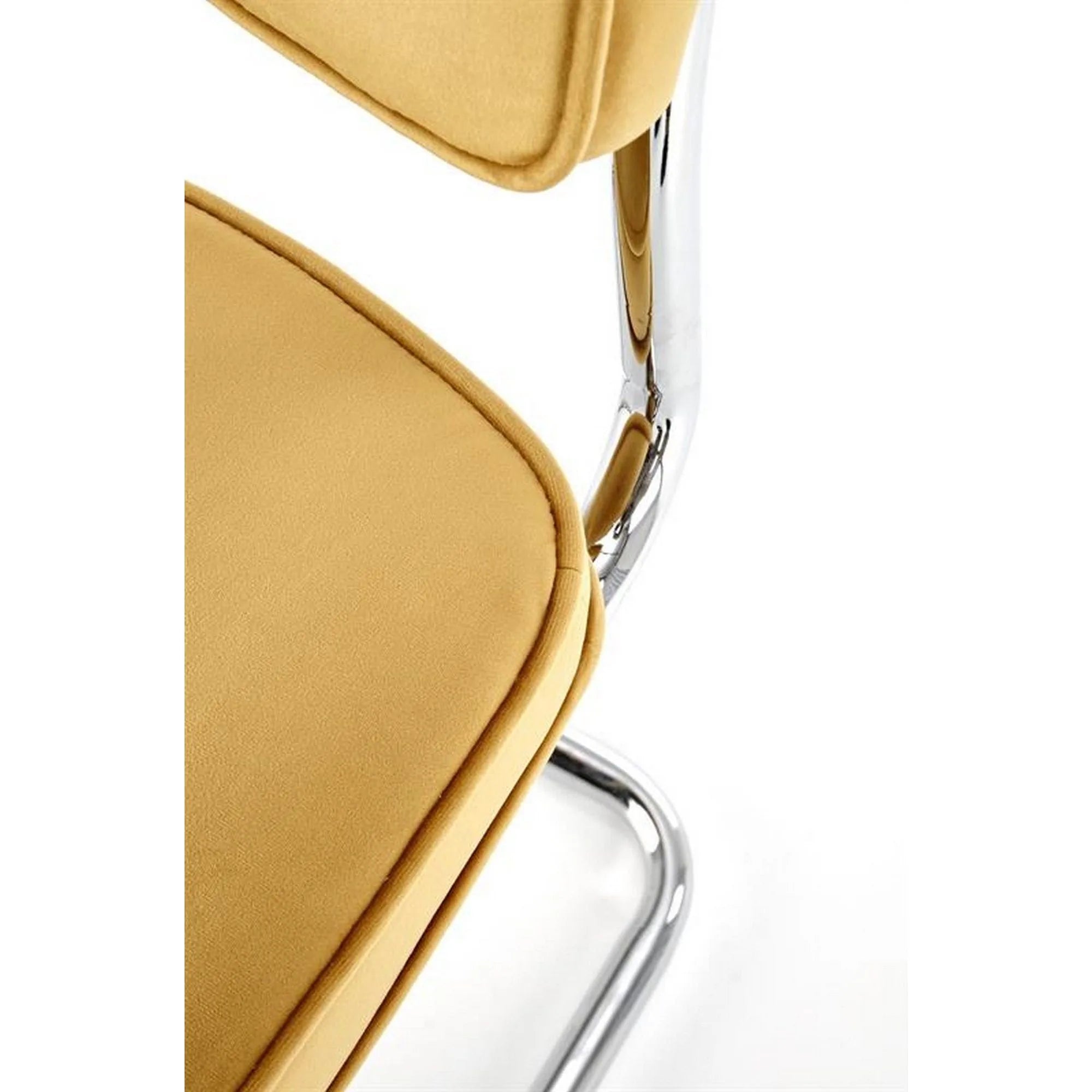 Scaun tapitat K510, galben mustar, stofa catifelata/otel cromat, 49x55x85 cm