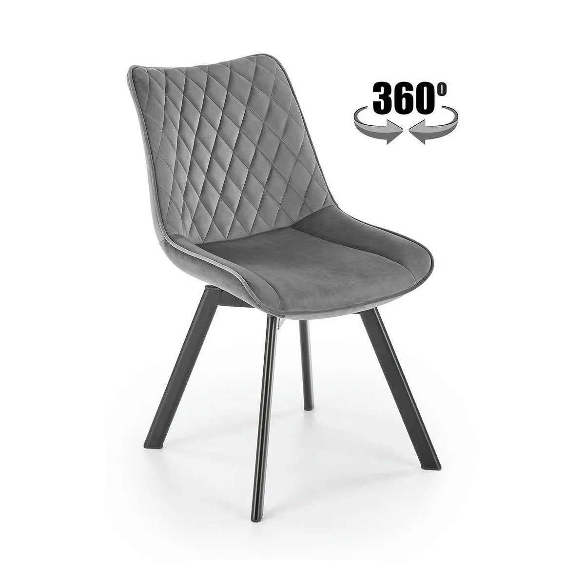 Scaun tapitat K520, gri/negru, stofa catifelata, rotativ, 45x63x80 cm