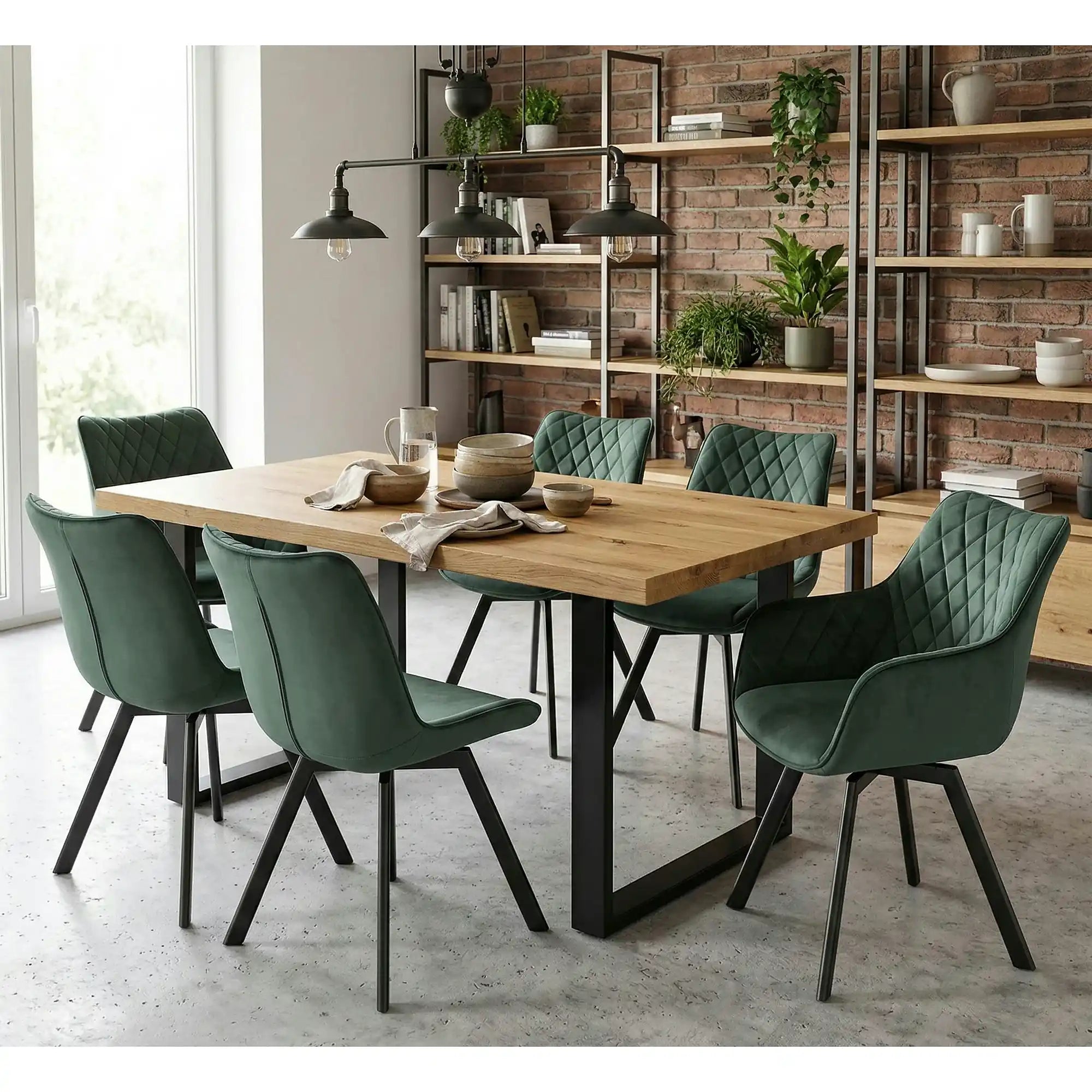Scaun tapitat K520, verde/negru, stofa catifelata, 45x63x80 cm