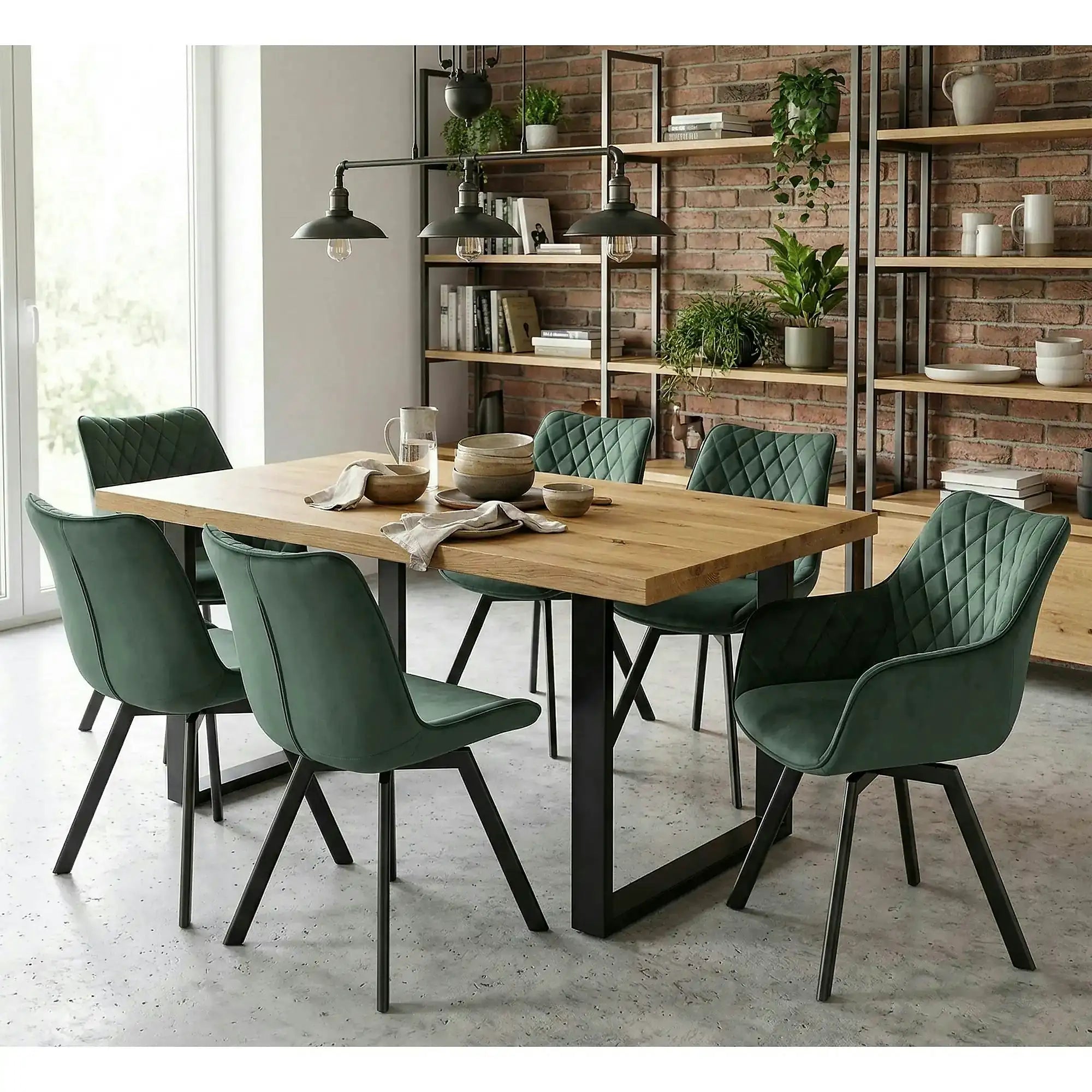 Scaun tapitat K520, verde/negru, stofa catifelata, 45x63x80 cm