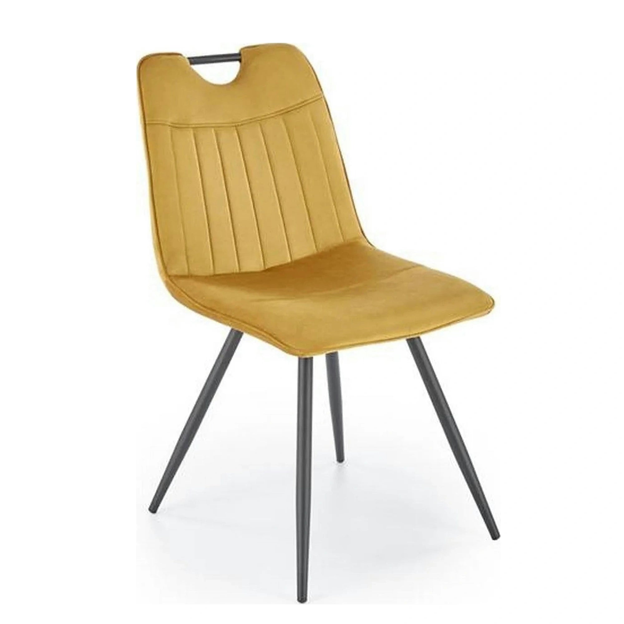 Scaun tapitat K521, galben mustar/negru, stofa catifelata, 46x58x83 cm