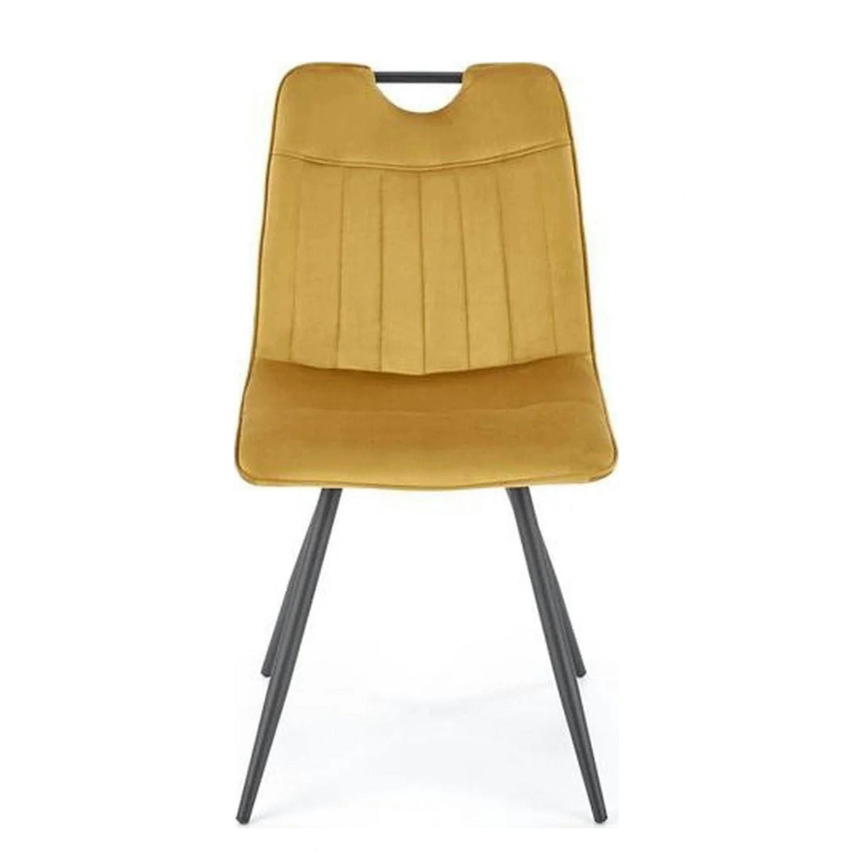 Scaun tapitat K521, galben mustar/negru, stofa catifelata, 46x58x83 cm