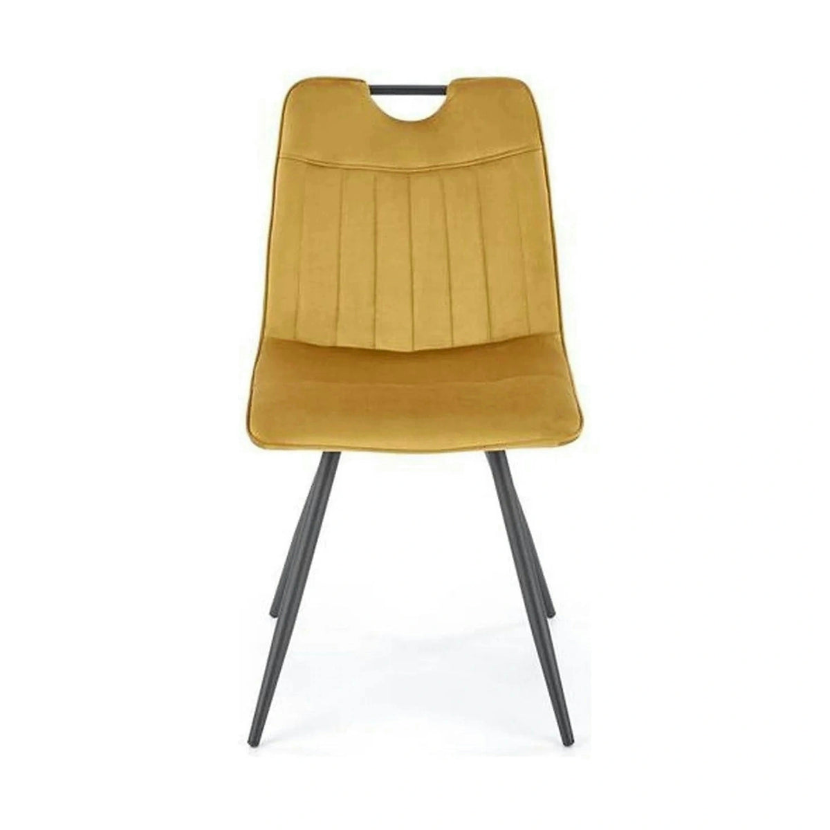 Scaun tapitat K521, galben mustar/negru, stofa catifelata, 46x58x83 cm