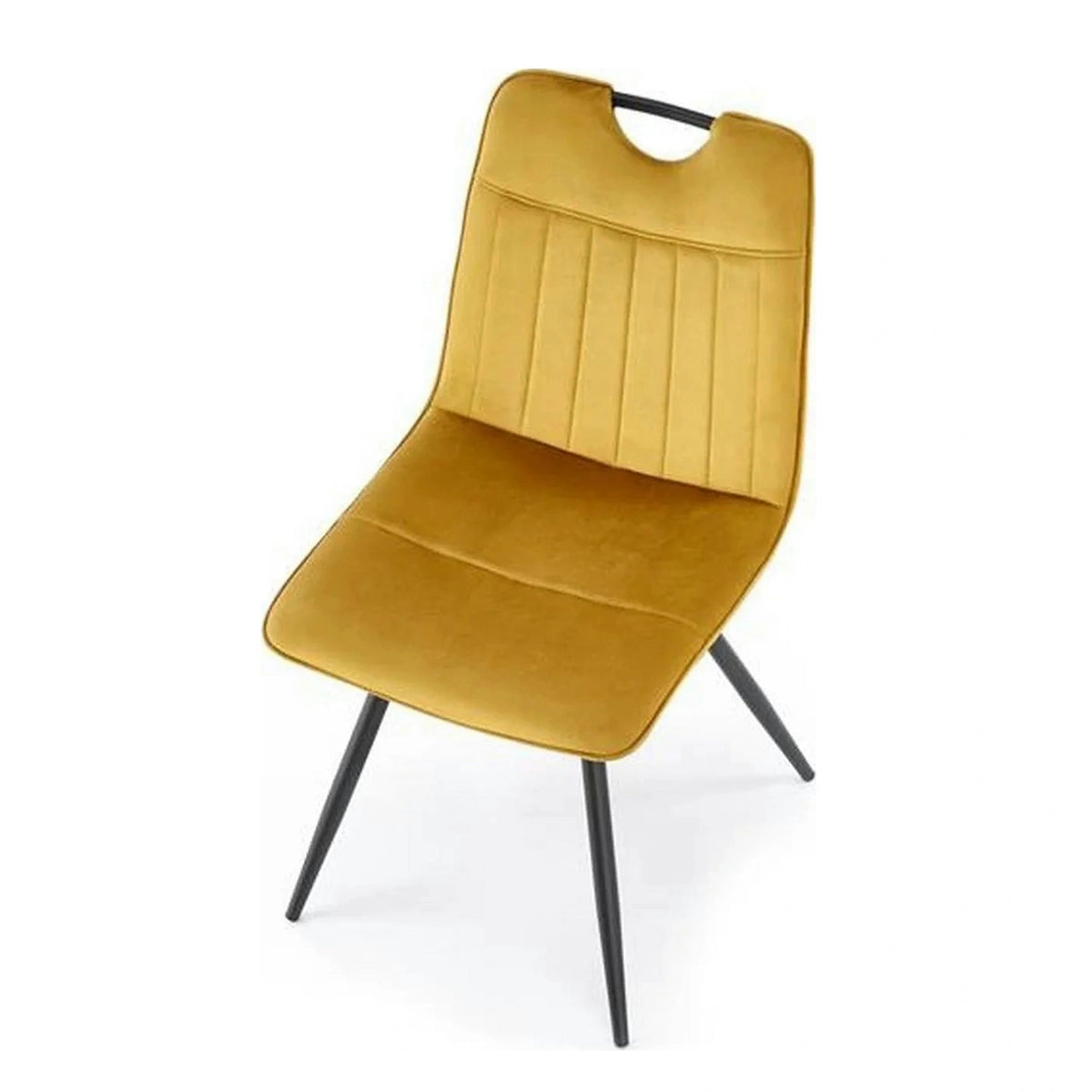 Scaun tapitat K521, galben mustar/negru, stofa catifelata, 46x58x83 cm