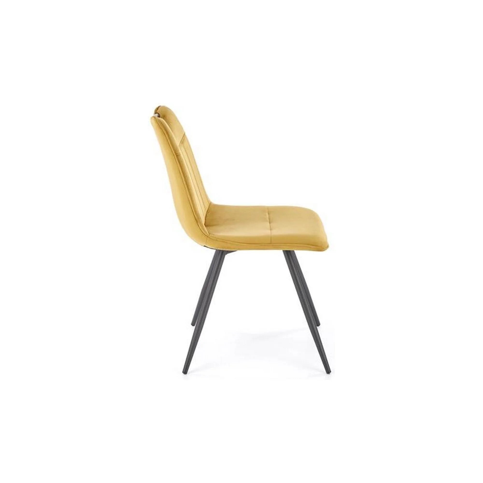 Scaun tapitat K521, galben mustar/negru, stofa catifelata, 46x58x83 cm