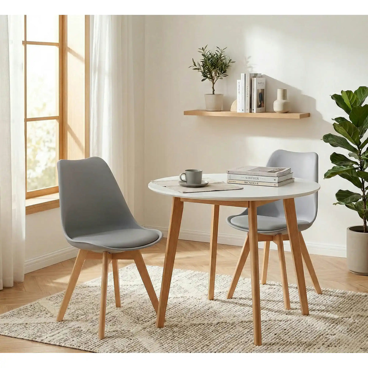 Scaun tapitat Kris, gri deschis/stejar, piele ecologica/lemn, 49X43X83 cm
