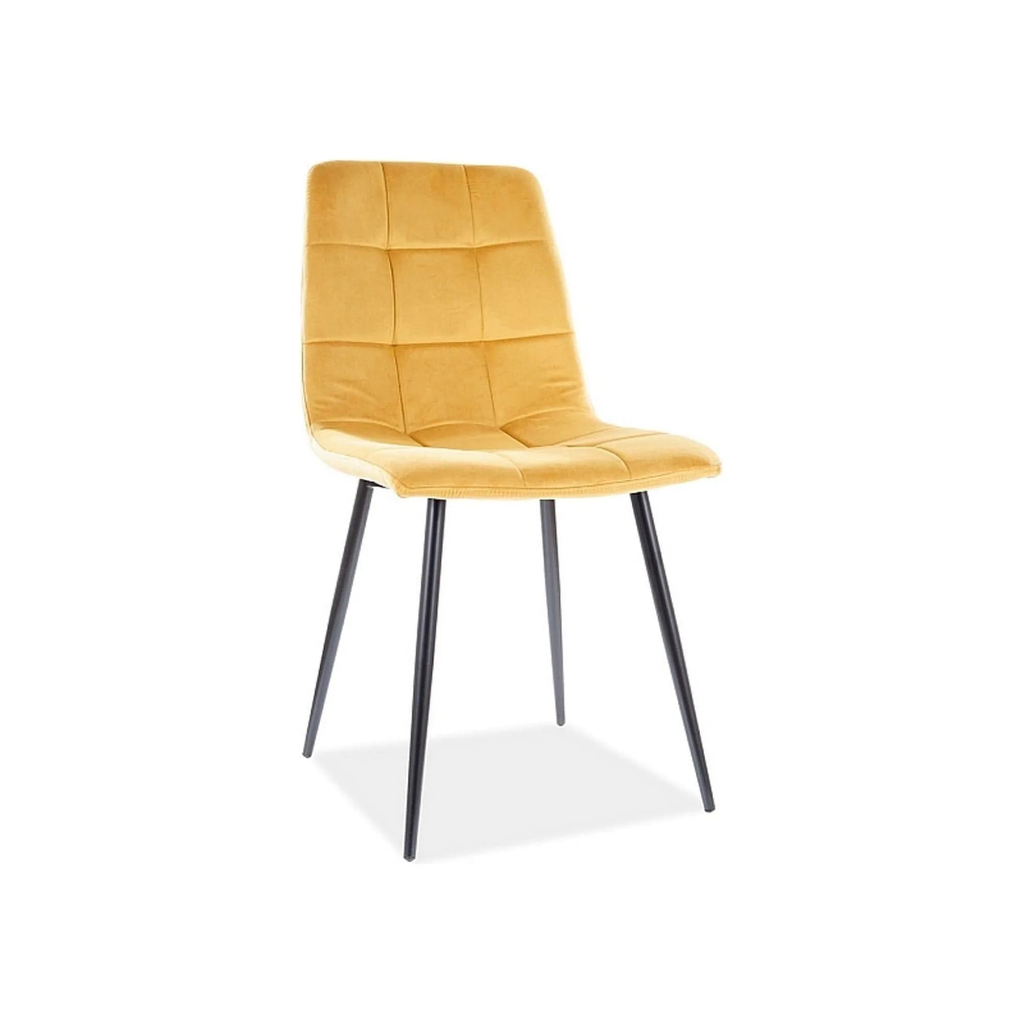 Scaun tapitat MILA, galben/negru, stofa catifelata/metal, 45x41x86 cm