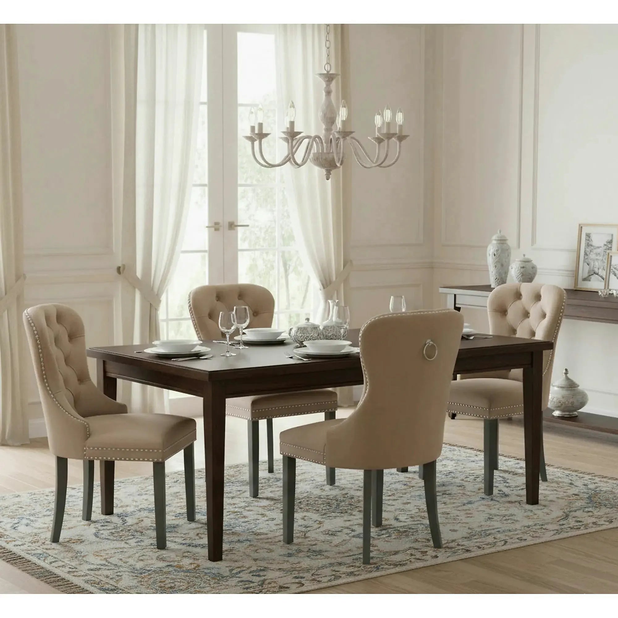 Scaun tapitat MIYA, bej - Bluvel 40, stofa catifelata/lemn, 54x60x100 cm