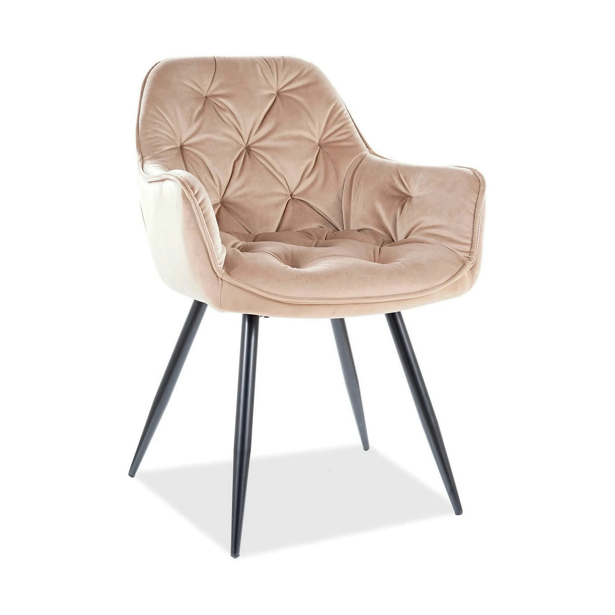 Scaun tapitat modern CHERRY, bej/negru, stofa catifelata/metal, 57x58x87 cm