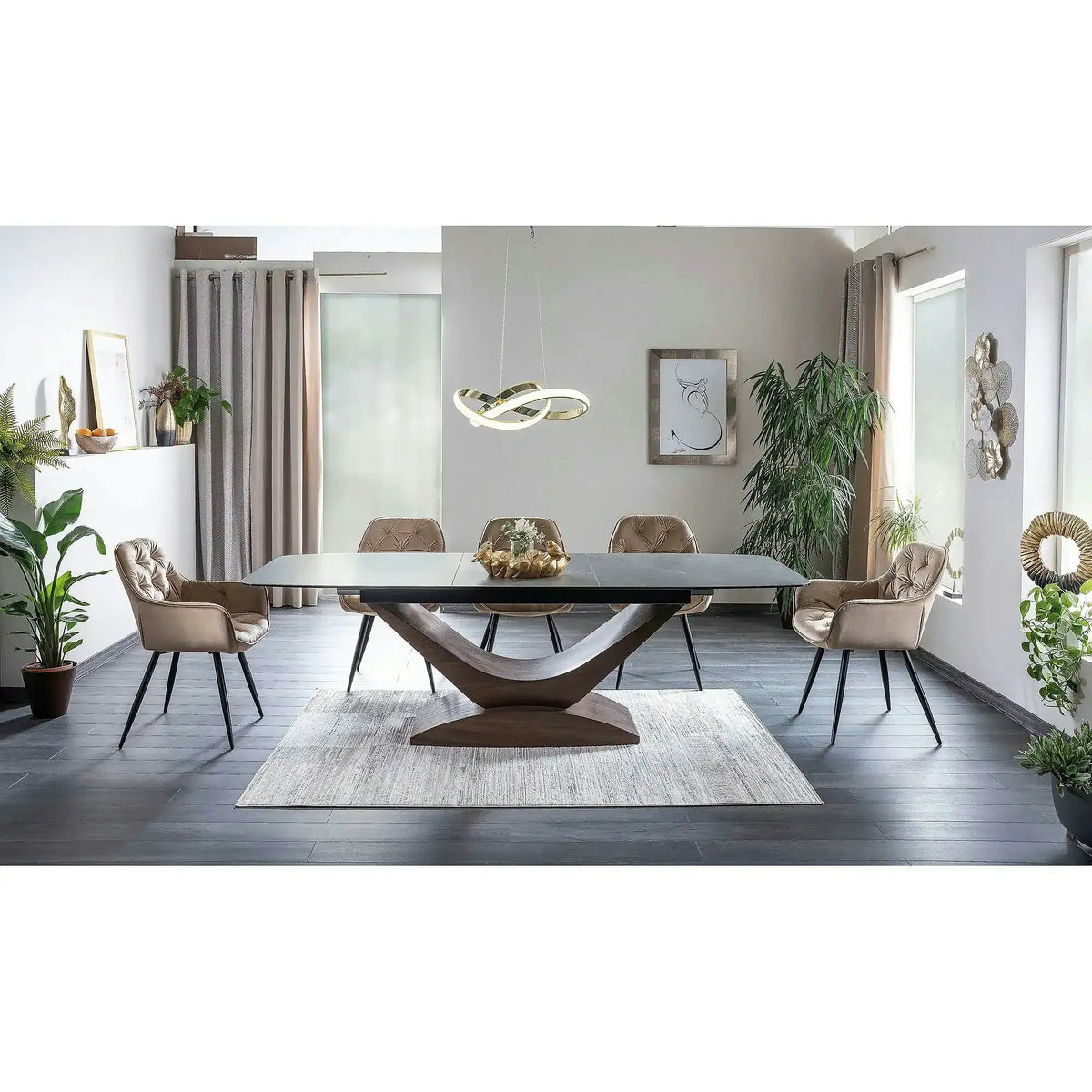 Scaun tapitat modern CHERRY, bej/negru, stofa catifelata/metal, 57x58x87 cm