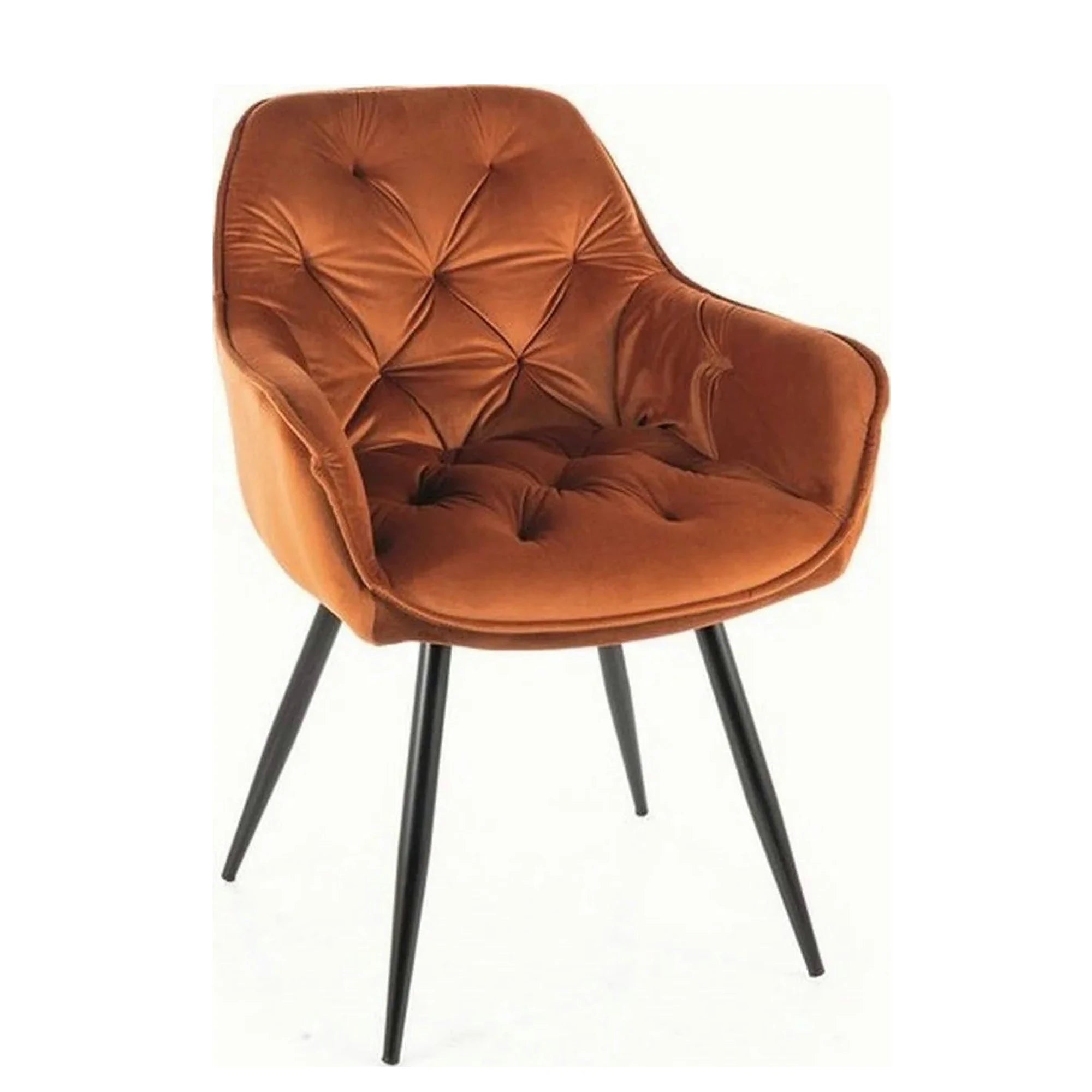 Scaun tapitat modern CHERRY, caramiziu/negru, stofa catifelata/metal, 57x58x87 cm