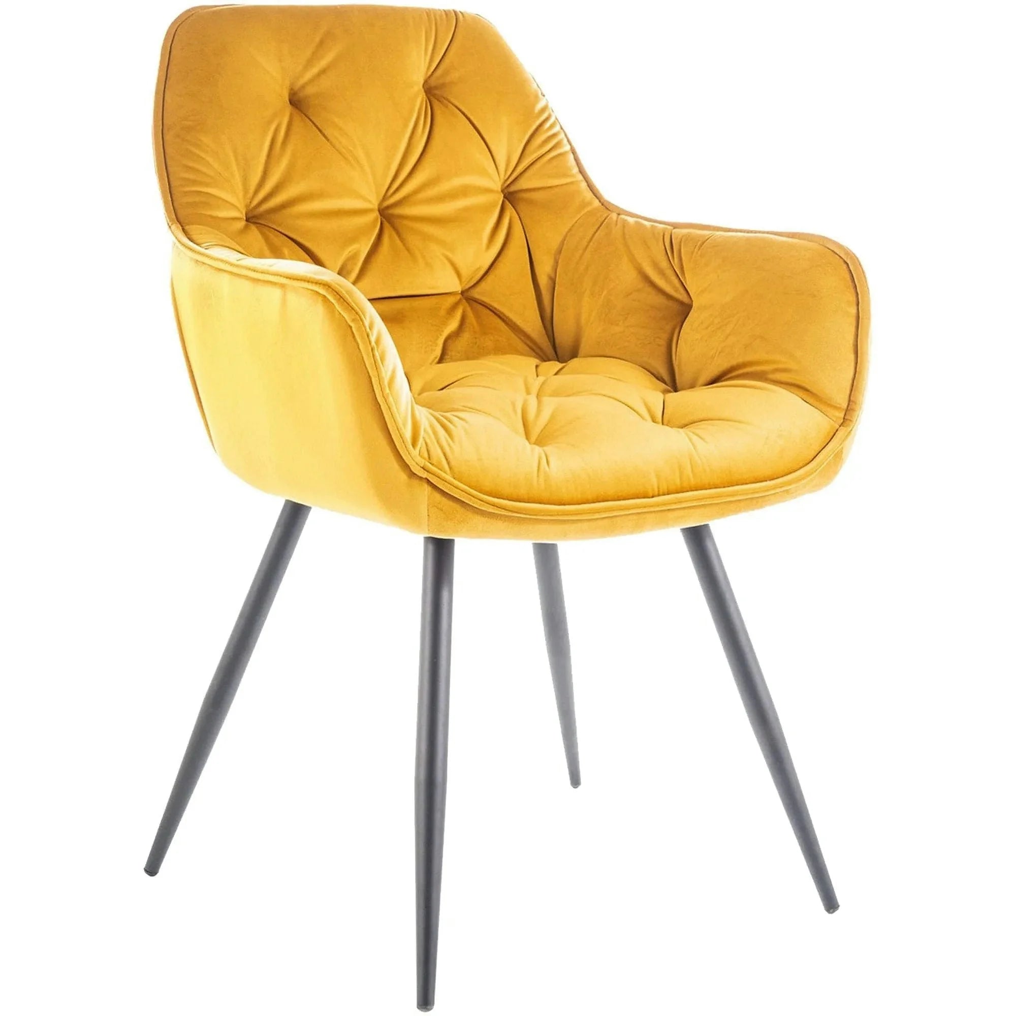 Scaun tapitat modern CHERRY, galben/negru, stofa catifelata/metal, 58x57x87 cm
