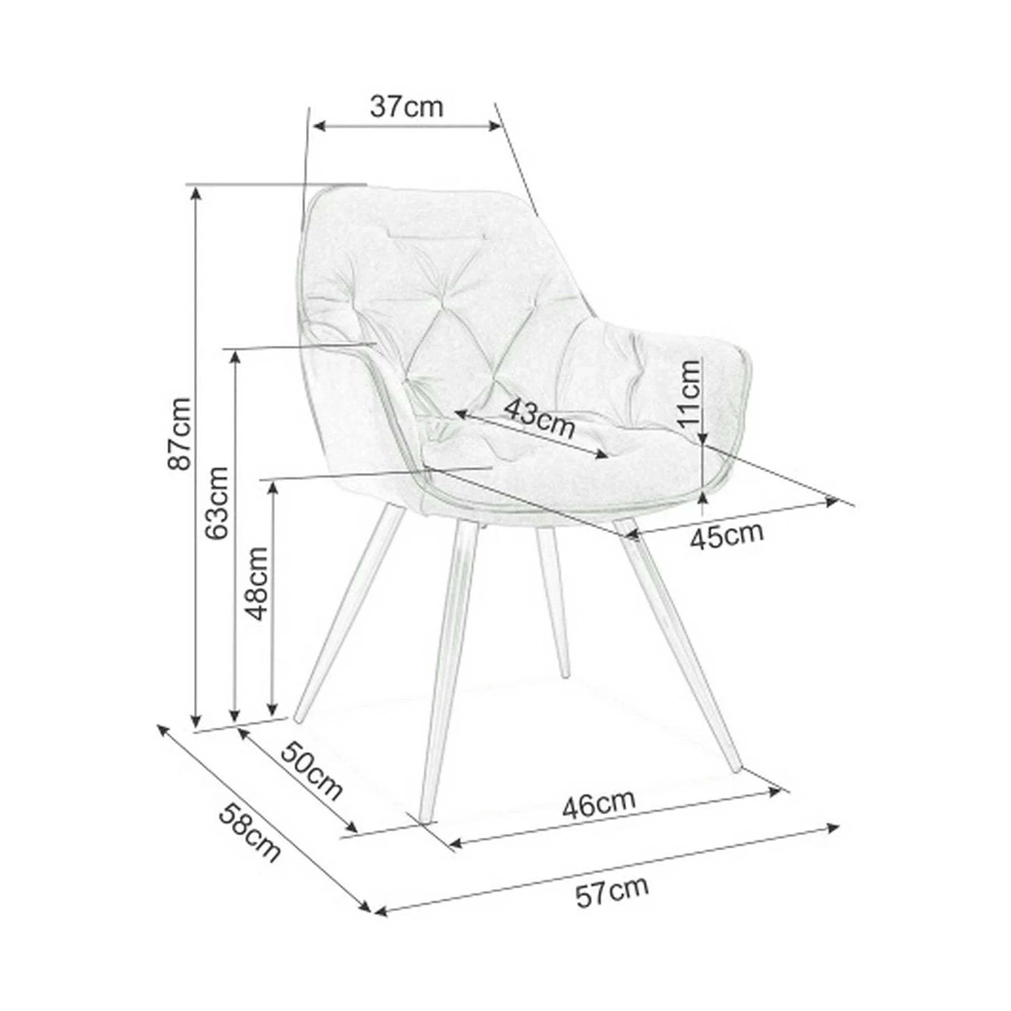 Scaun tapitat modern CHERRY, gri/negru, stofa catifelata/metal, 58x57x87 cm