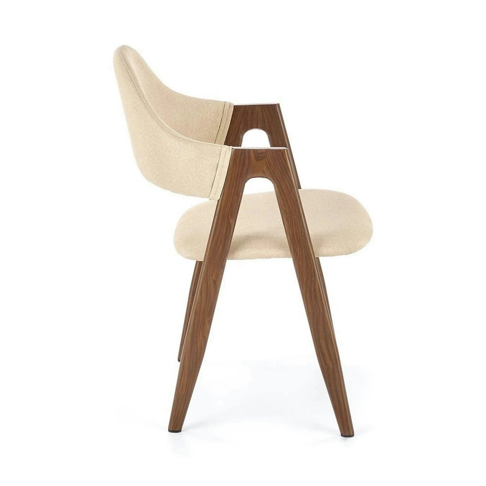 Scaun tapitat modern K344, bej/nuc, stofa clasica/metal, 51x57x82 cm