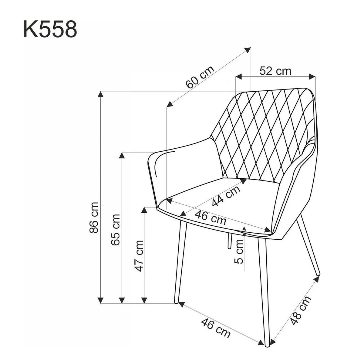 Scaun tapitat negru K558, stofa catifelata/metal, 59x60x86 cm