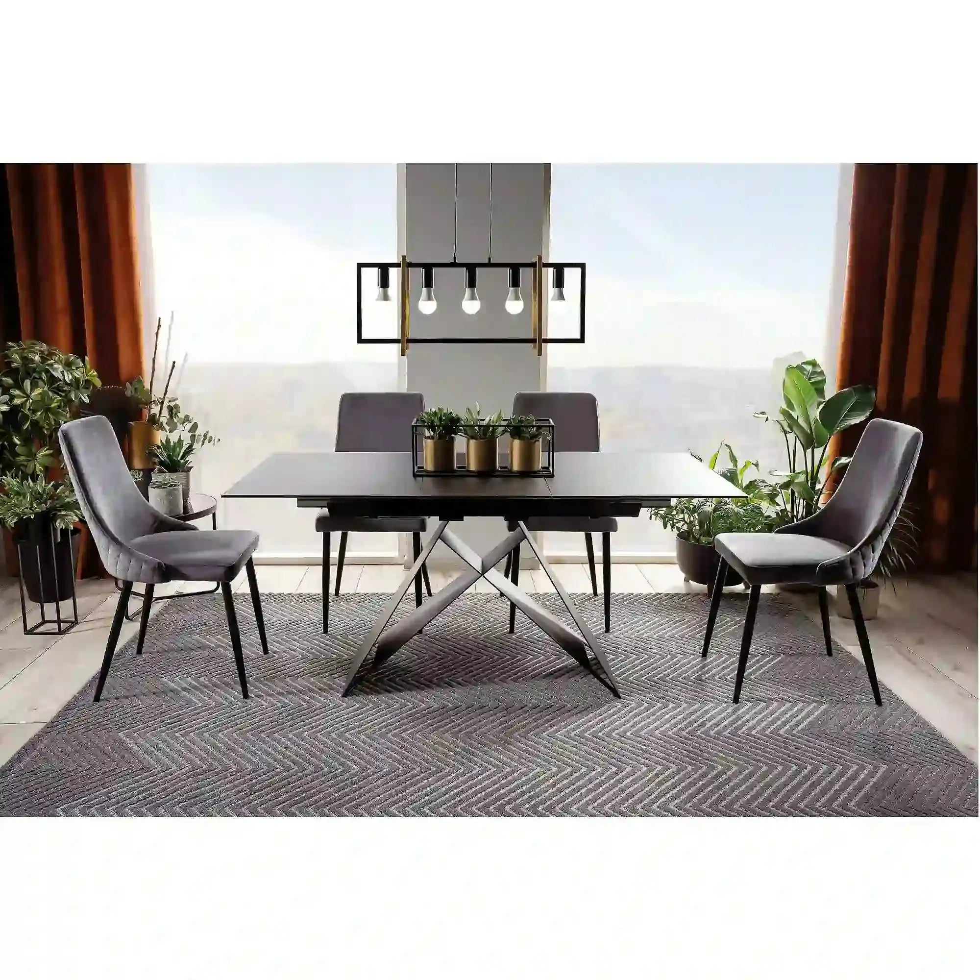 Scaun tapitat PIANO B, gri/negru, stofa catifelata/metal, 47x44x93 cm