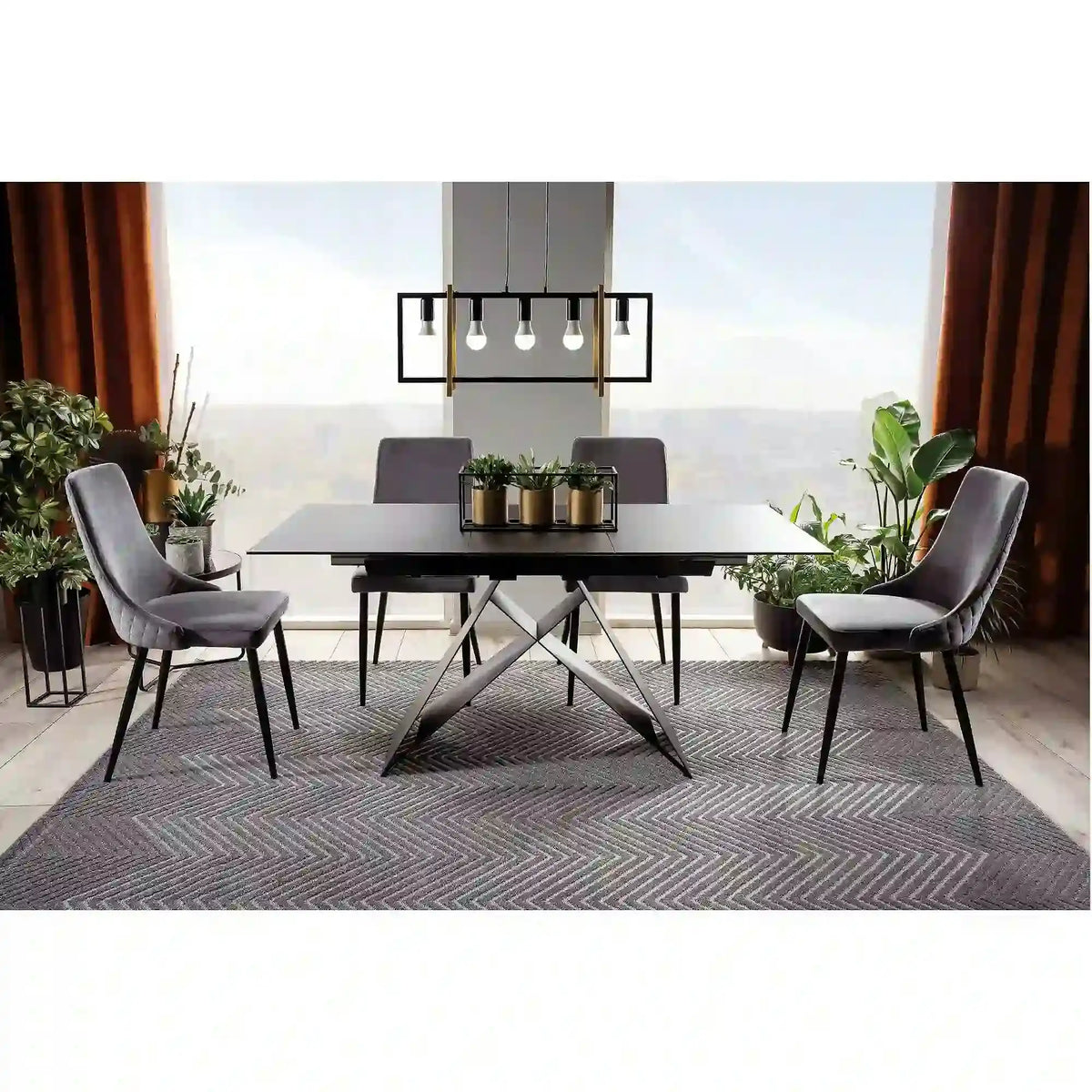 Scaun tapitat PIANO B, gri/negru, stofa catifelata/metal, 47x44x93 cm
