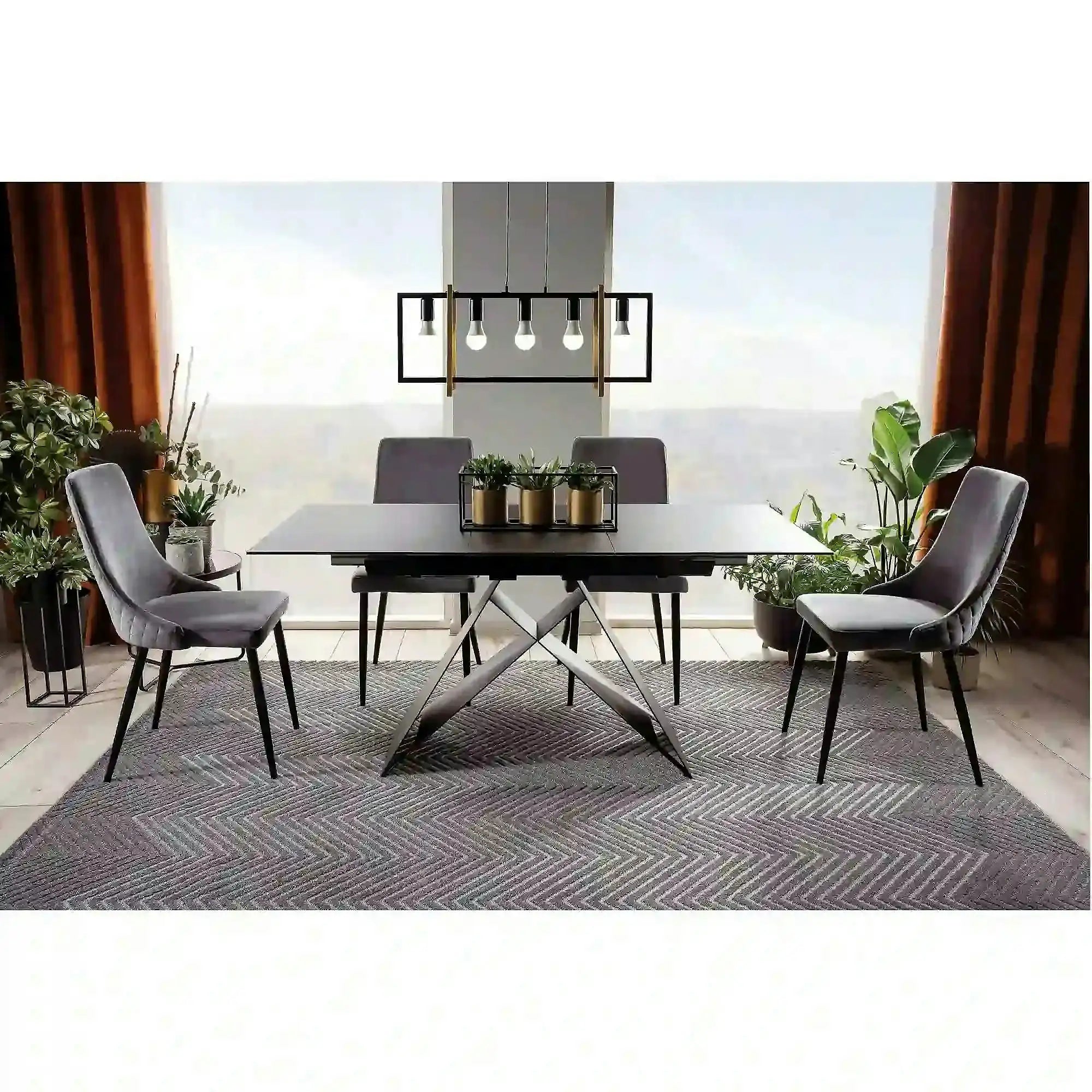 Scaun tapitat PIANO B, gri/negru, stofa catifelata/metal, 47x44x93 cm