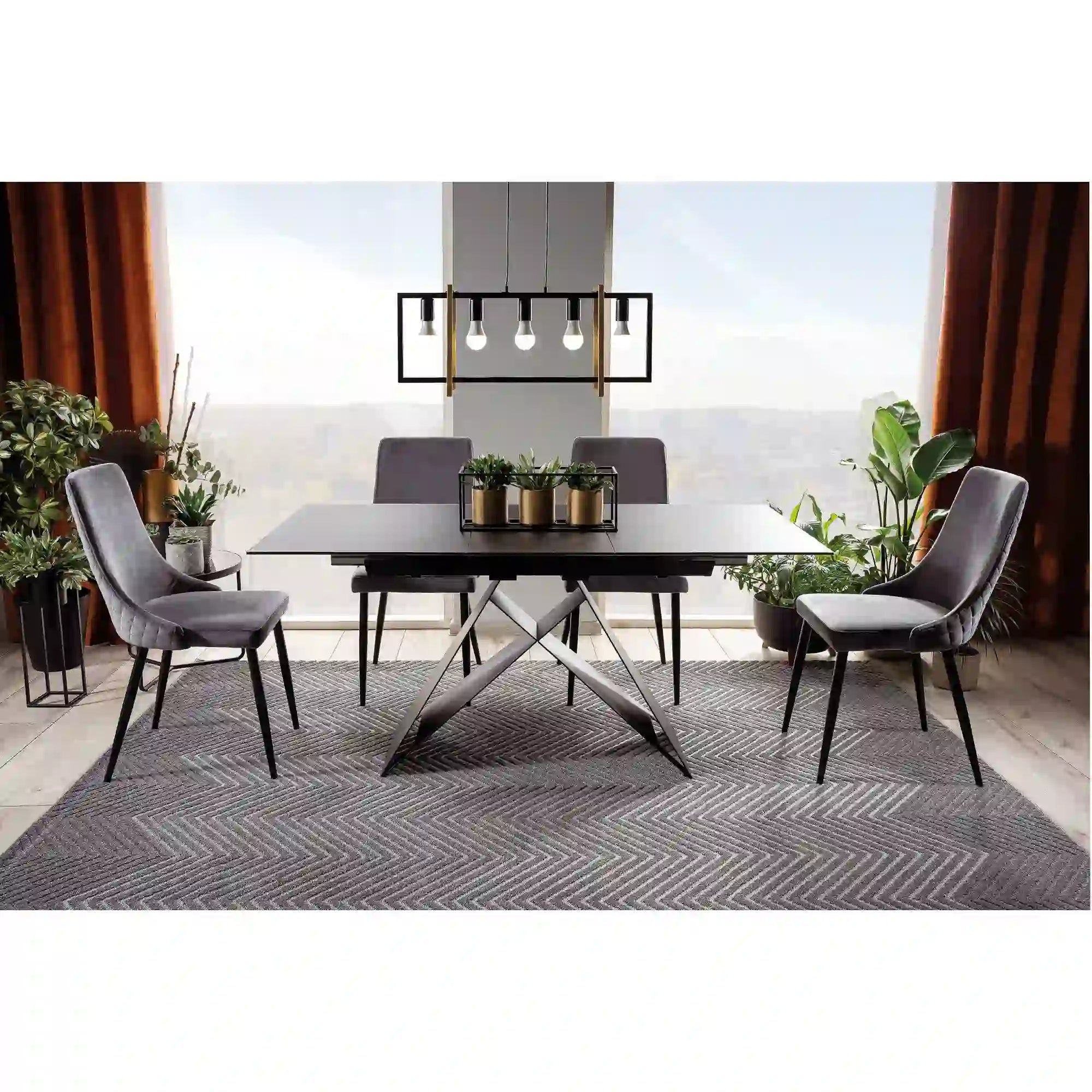 Scaun tapitat PIANO B, gri/negru, stofa catifelata/metal, 47x44x93 cm