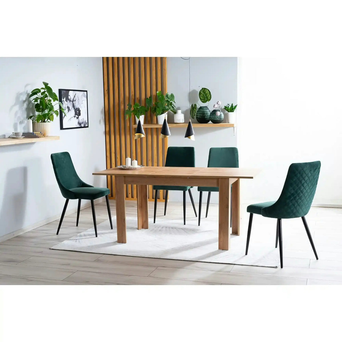 Scaun tapitat PIANO B, verde/negru, stofa catifelata/metal, 47x44x93 cm