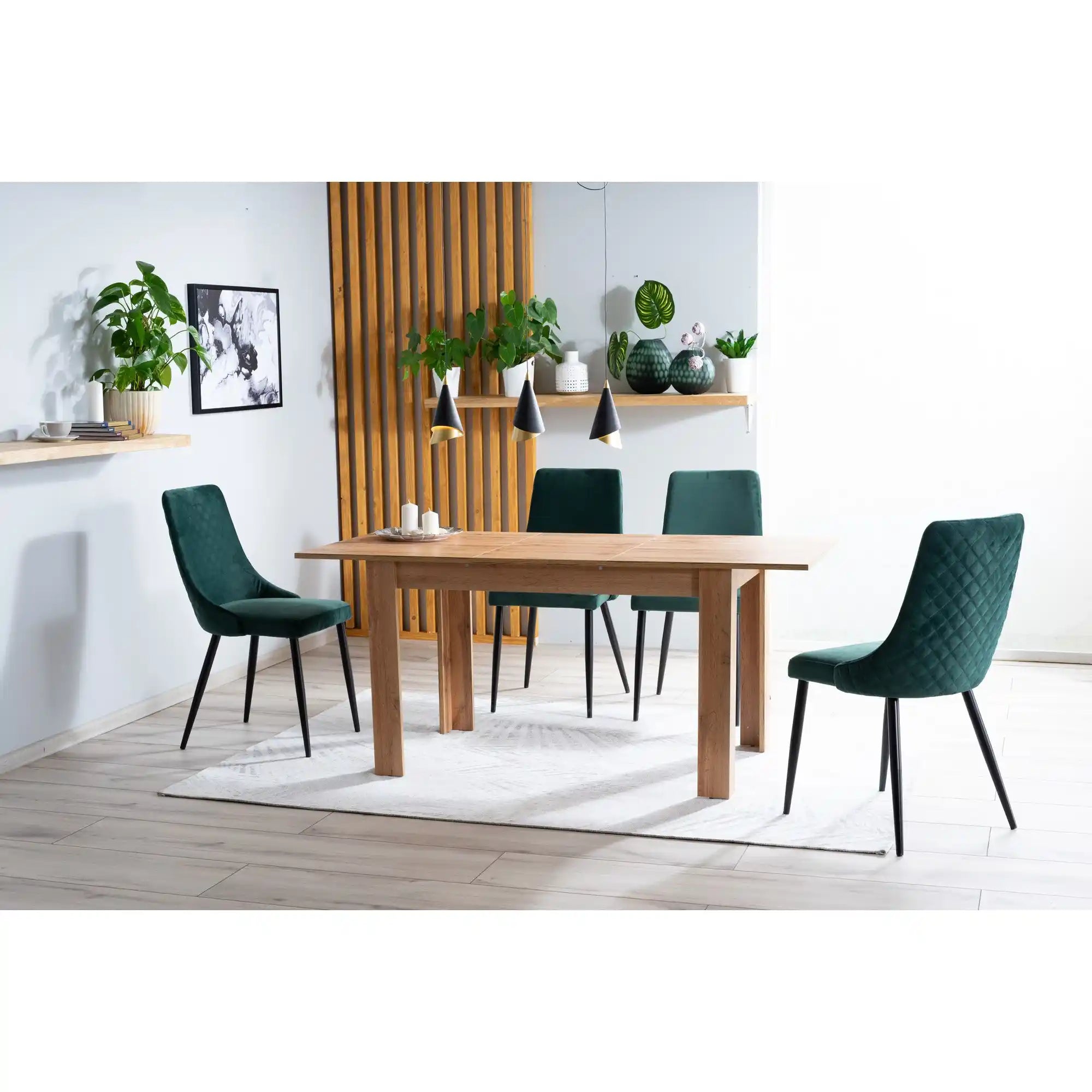 Scaun tapitat PIANO B, verde/negru, stofa catifelata/metal, 47x44x93 cm
