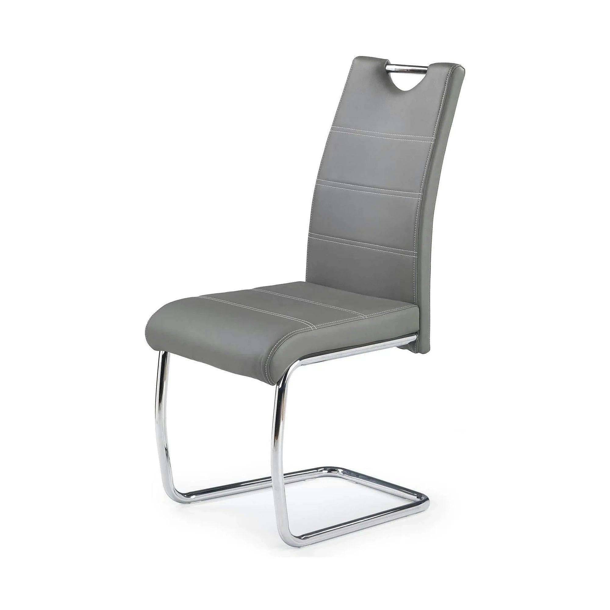 Scaun tapitat piele ecologica K211, gri/crom, 42x60x97 cm