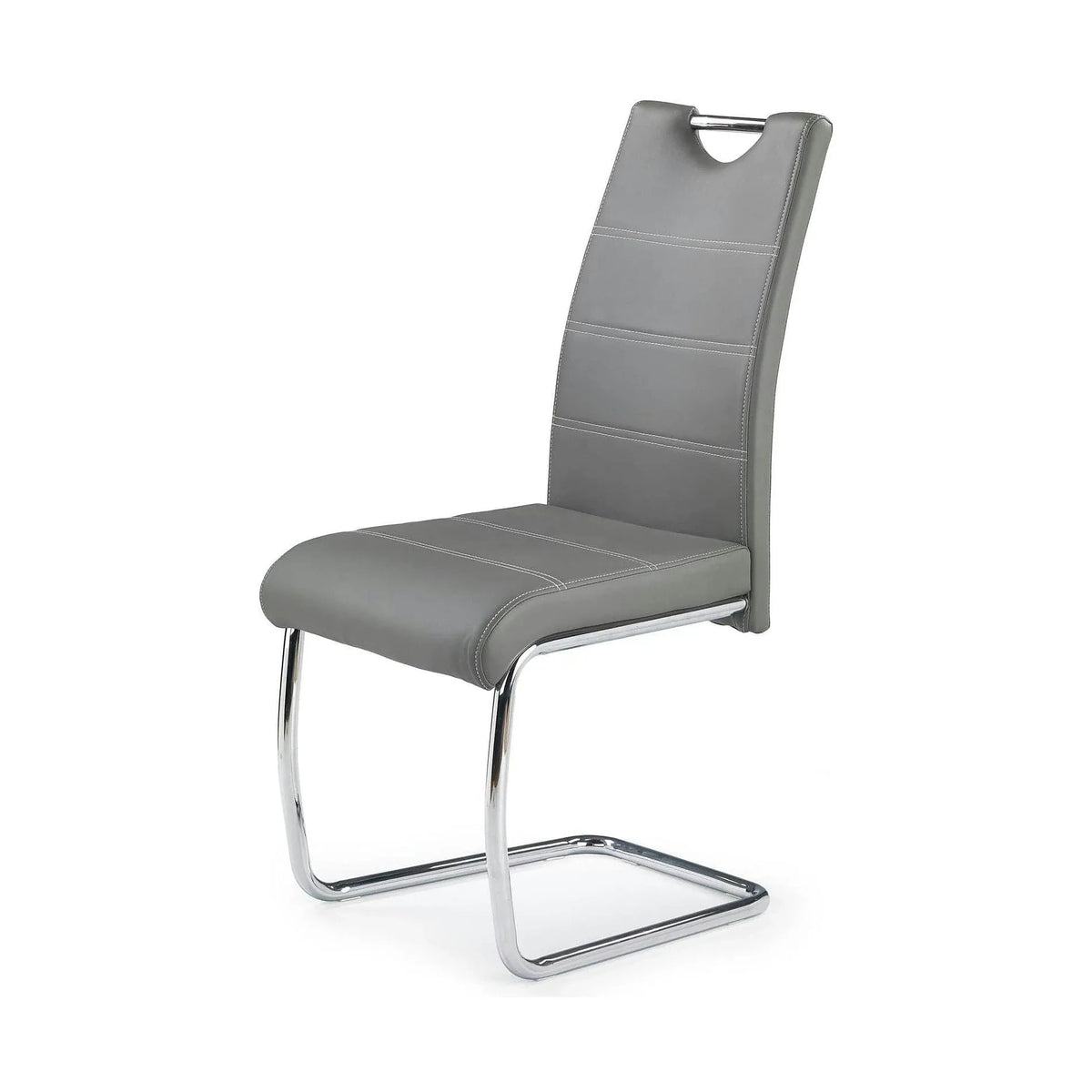 Scaun tapitat piele ecologica K211, gri/crom, 42x60x97 cm