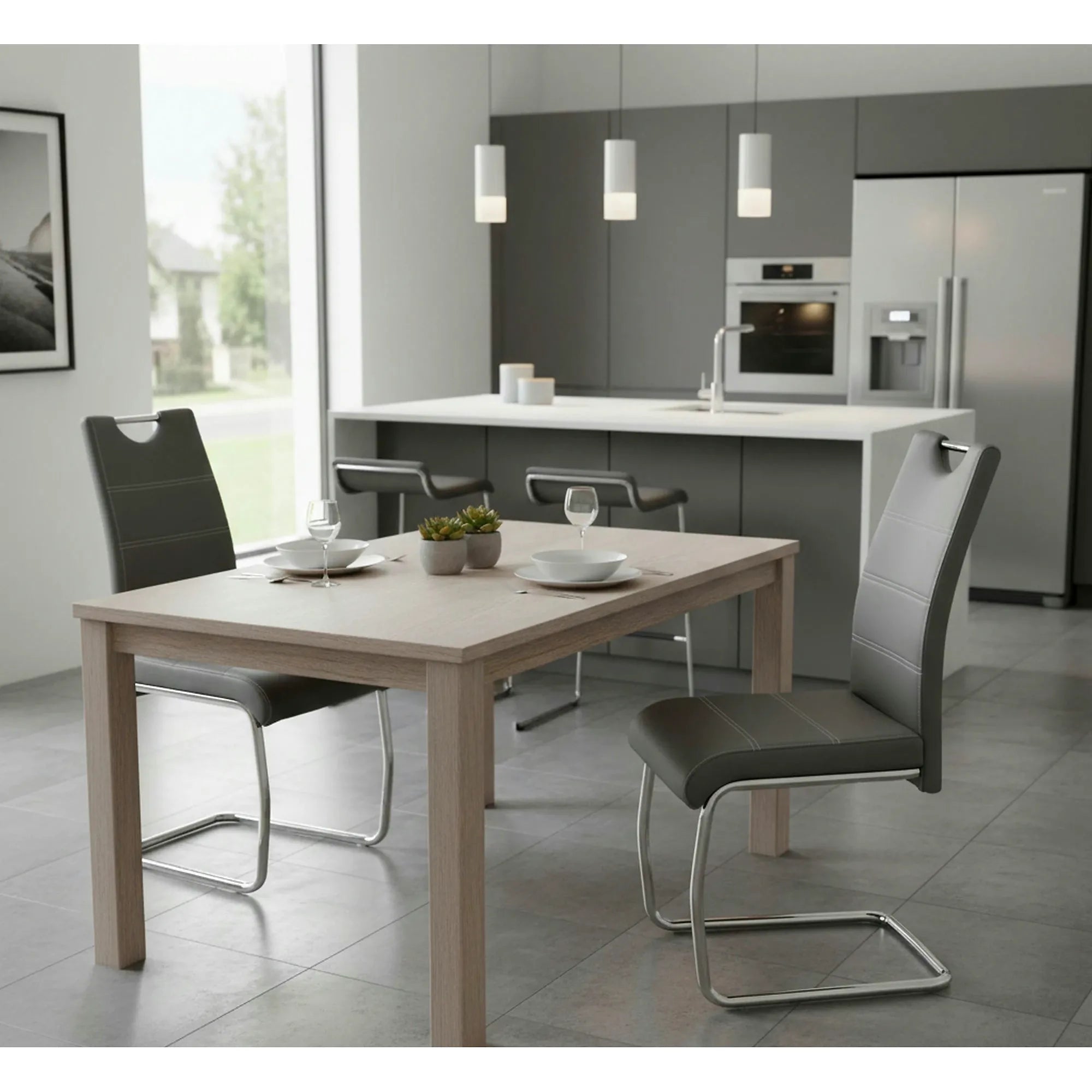 Scaun tapitat piele ecologica K211, gri/crom, 42x60x97 cm