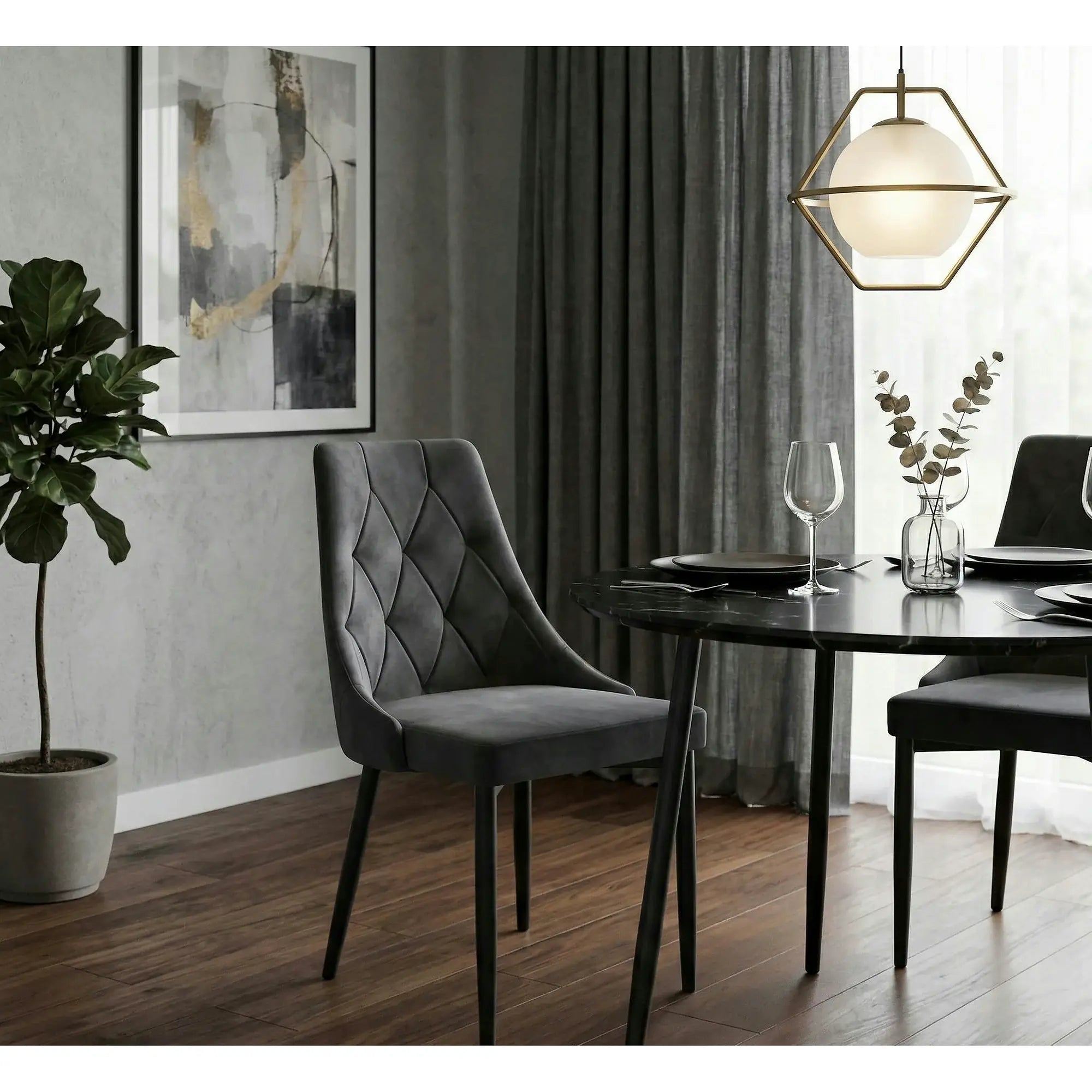 Scaun tapitat TRIX B, gri/negru, stofa catifelata/metal, 49x47x89 cm